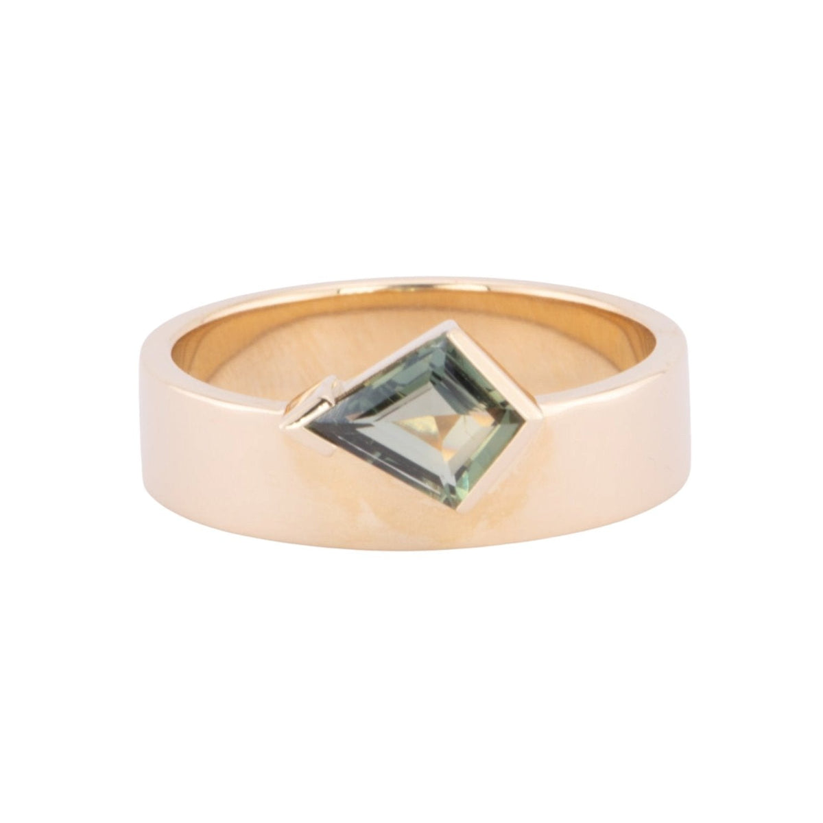 1.01ct Teal Sapphire Half Bezel Set on Wide Band 14K Gold Engagement Ring R6618 Aurora Designer