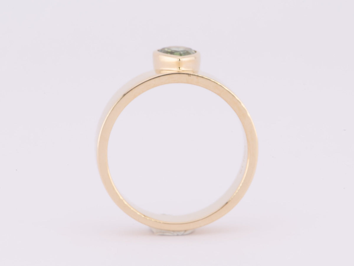 1.13ct Green Sapphire Bezel Set Wide Band Bridal Set 14K Gold 11.68g R6623 Aurora Designer