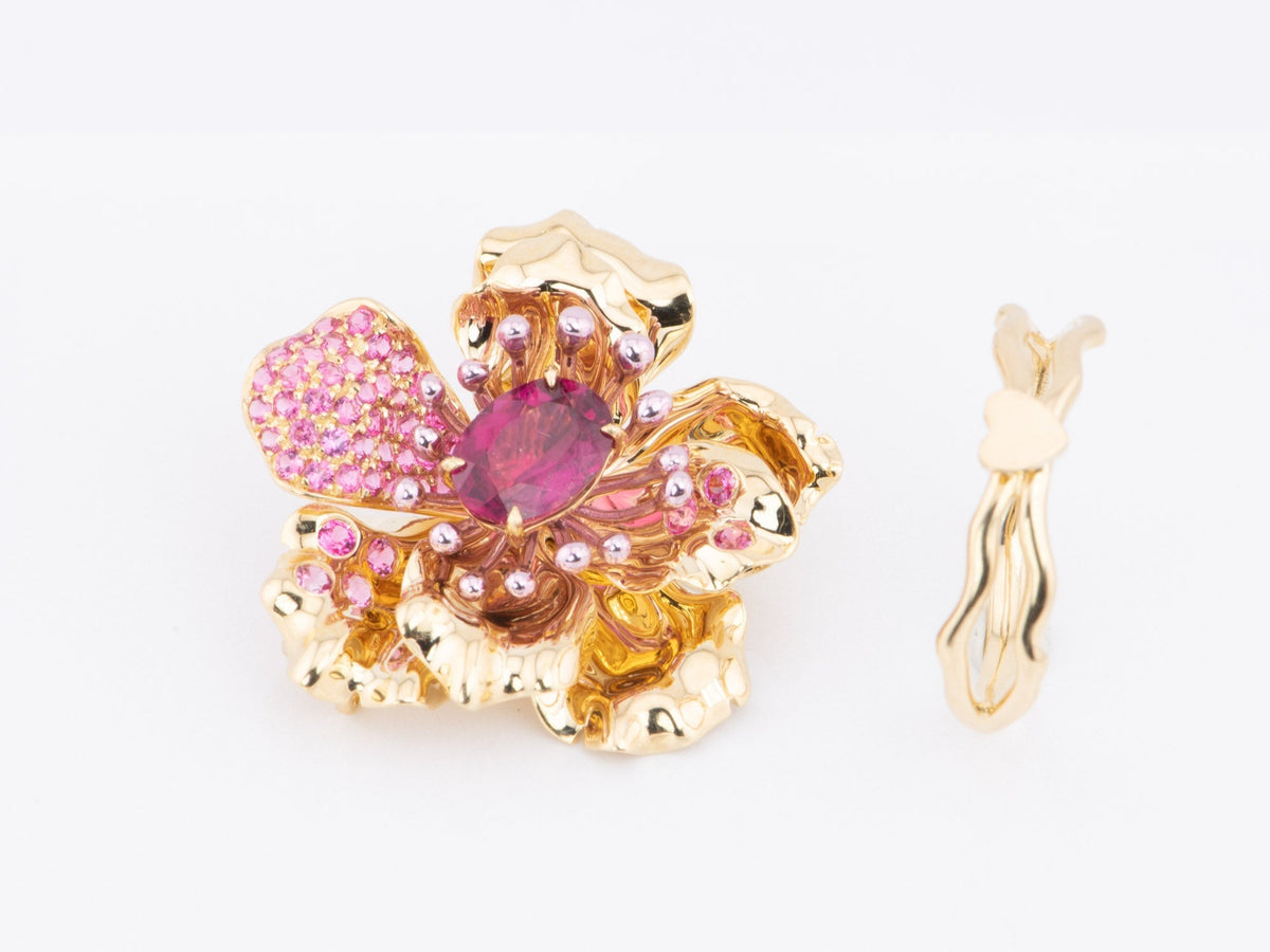 Art Jewelry Rubellite Tourmaline Center Flower Ring / Pendant Convertible 18K Gold R6641 Aurora Designer