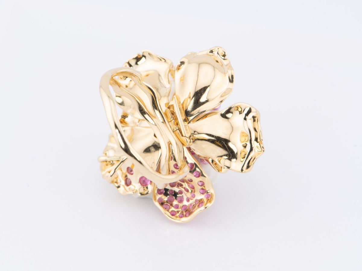 Art Jewelry Rubellite Tourmaline Center Flower Ring / Pendant Convertible 18K Gold R6641 Aurora Designer