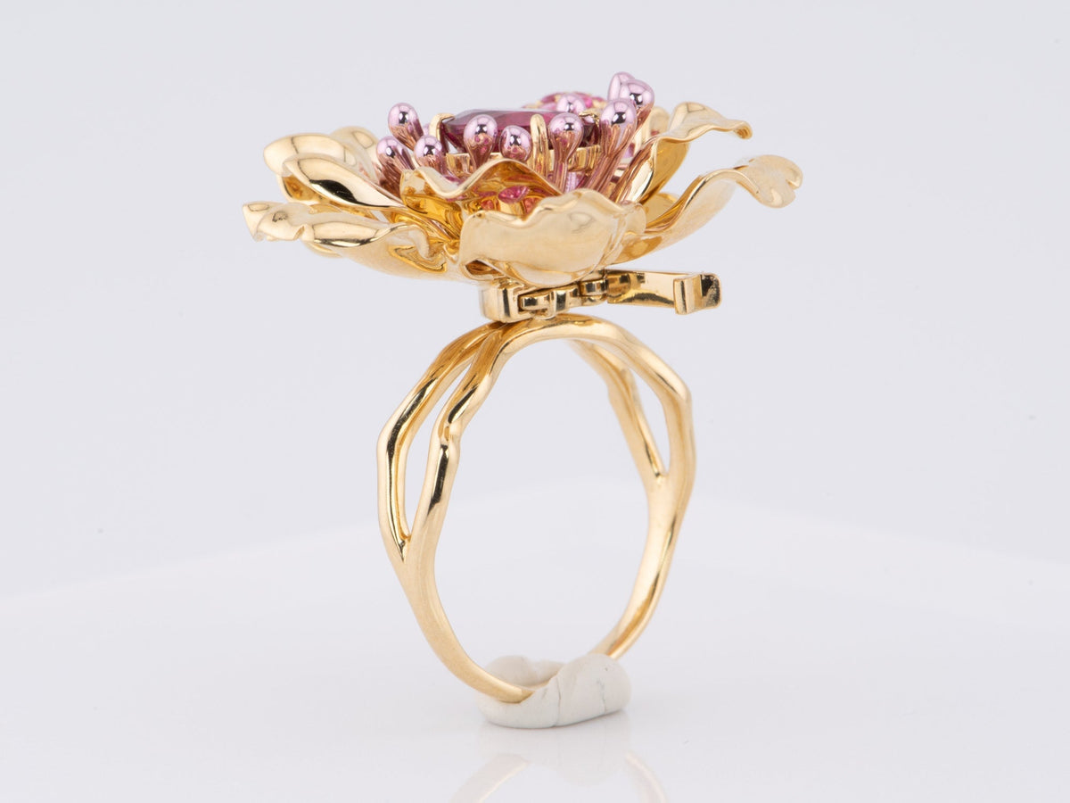 Art Jewelry Rubellite Tourmaline Center Flower Ring / Pendant Convertible 18K Gold R6641 Aurora Designer