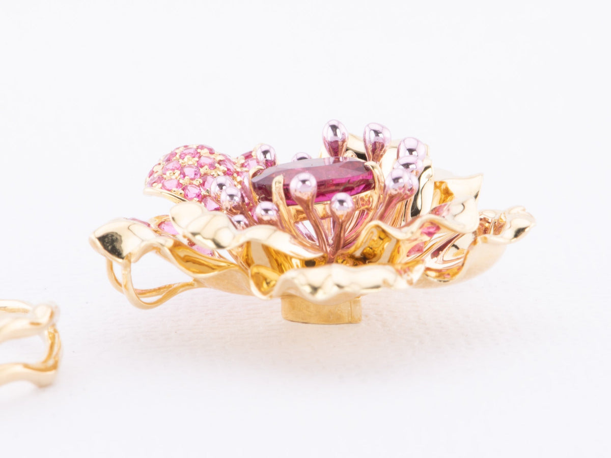 Art Jewelry Rubellite Tourmaline Center Flower Ring / Pendant Convertible 18K Gold R6641 Aurora Designer