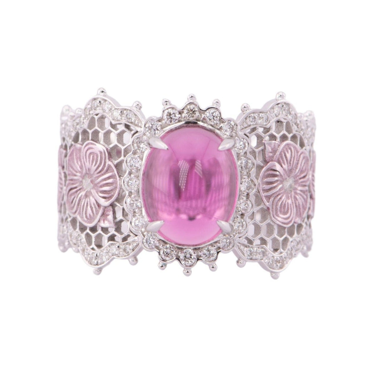 2.52ct Rubellite Tourmaline Ring 18K White Gold Wide Band R6642 Aurora Designer
