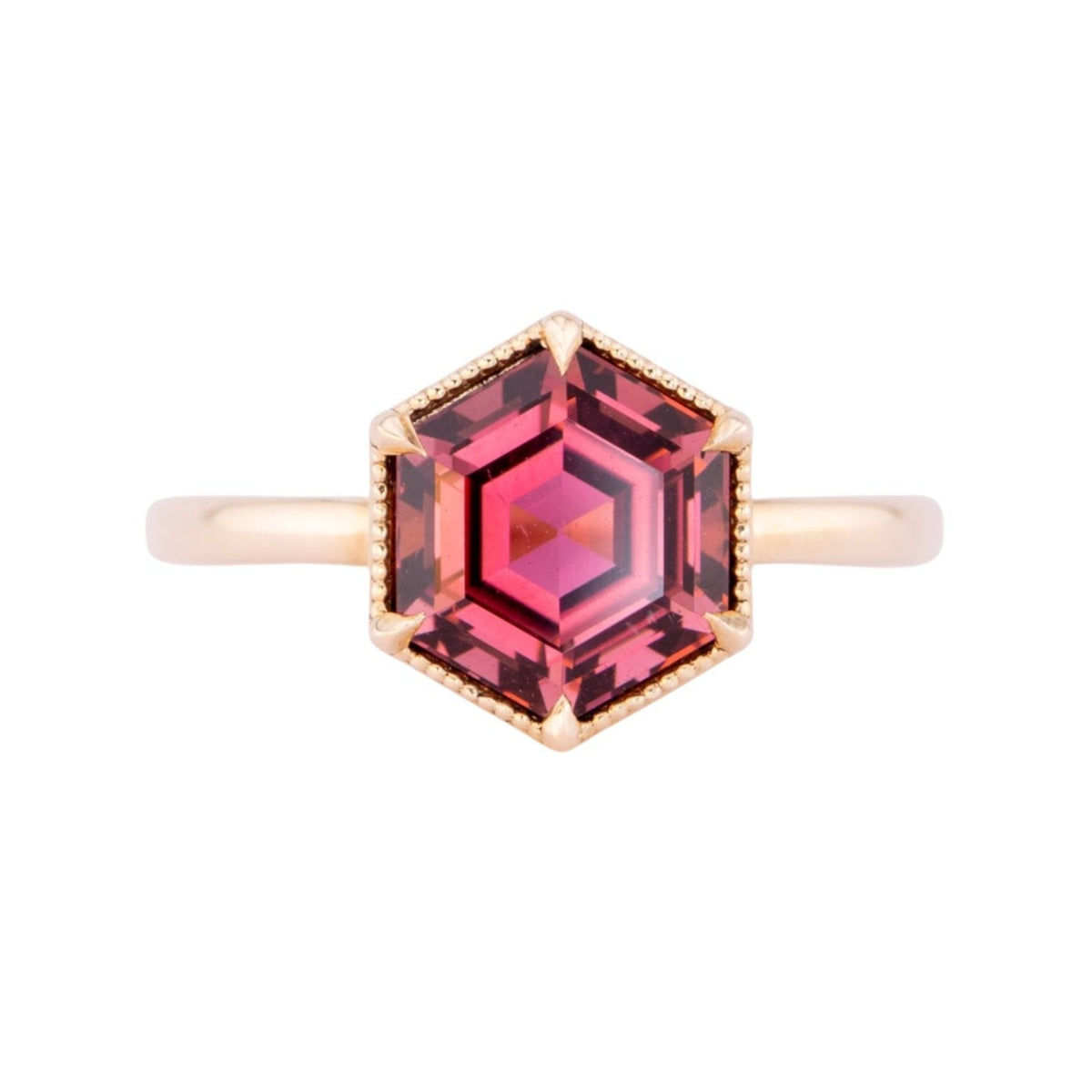 3.12ct Hexagon Rubellite Tourmaline Engagement Ring 14K Gold R6643 Aurora Designer