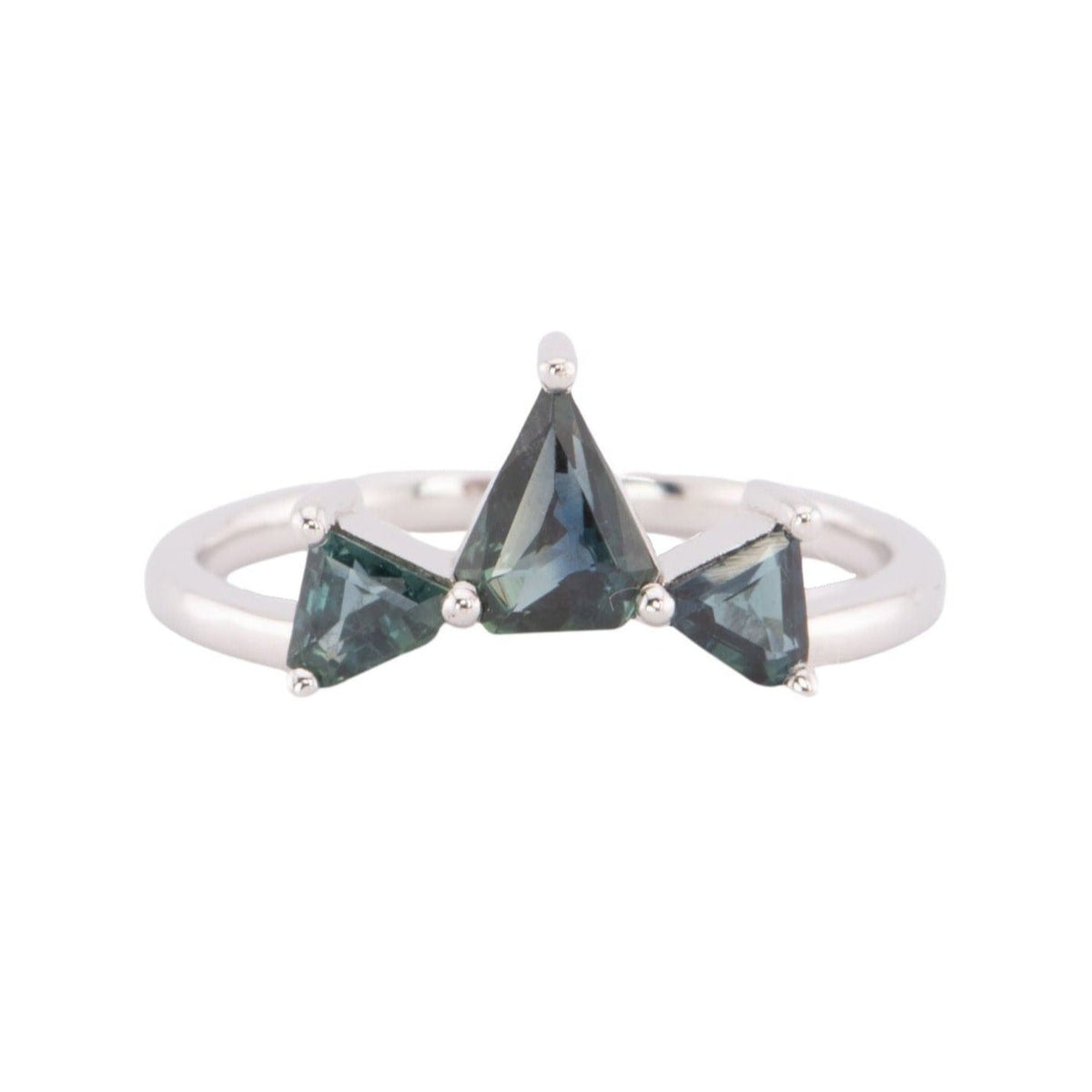 1.08ct Teal Blue Natural Nigerian Sapphire Crown Ring 14K White Gold R6648 Aurora Designer