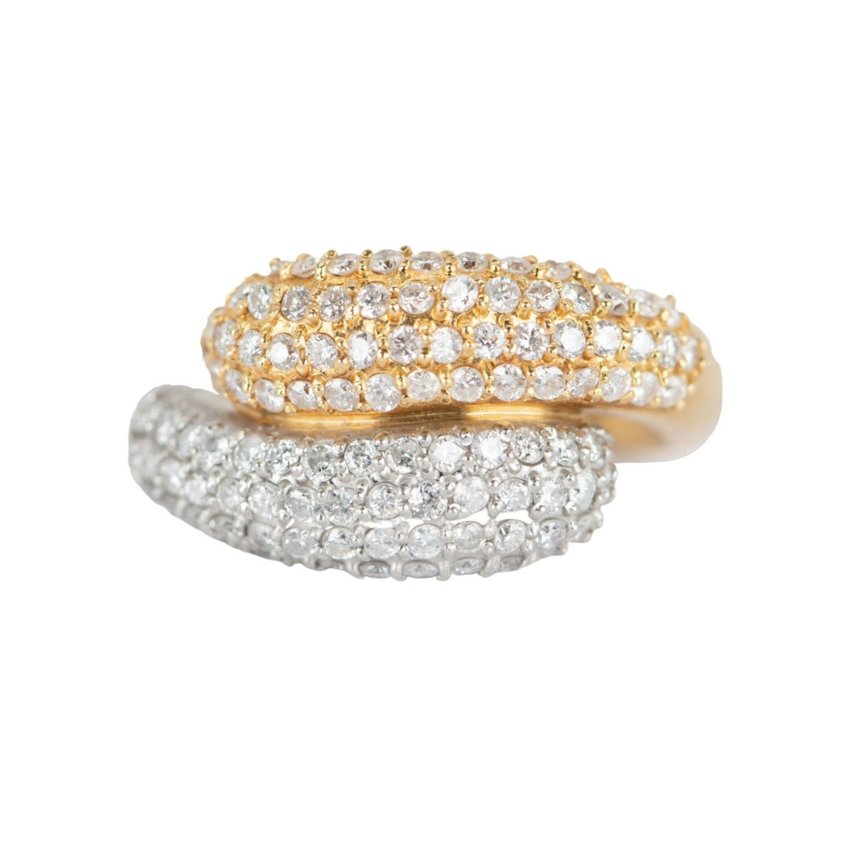 18K Gold &amp; PT950 Diamond Pave Double Head Snake Ring 8.7g 1ct Diamond R6651 Aurora Designer
