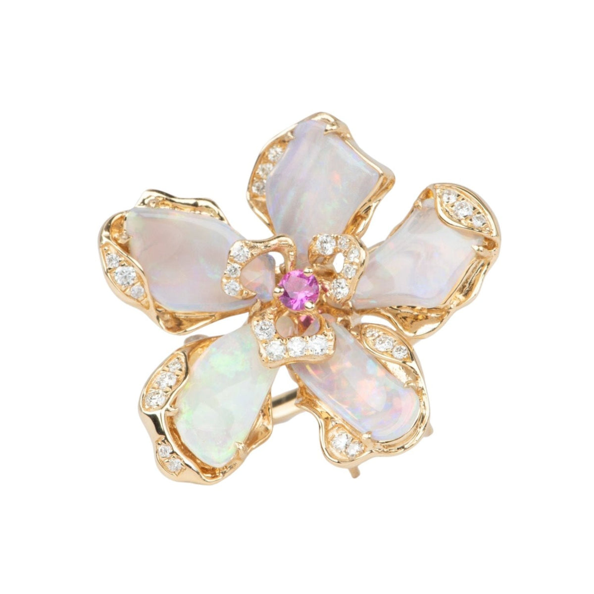 Solid Australian Opal Organic Flower Ring Pendant Conversion 18K Gold ~11g R6654 Aurora Designer