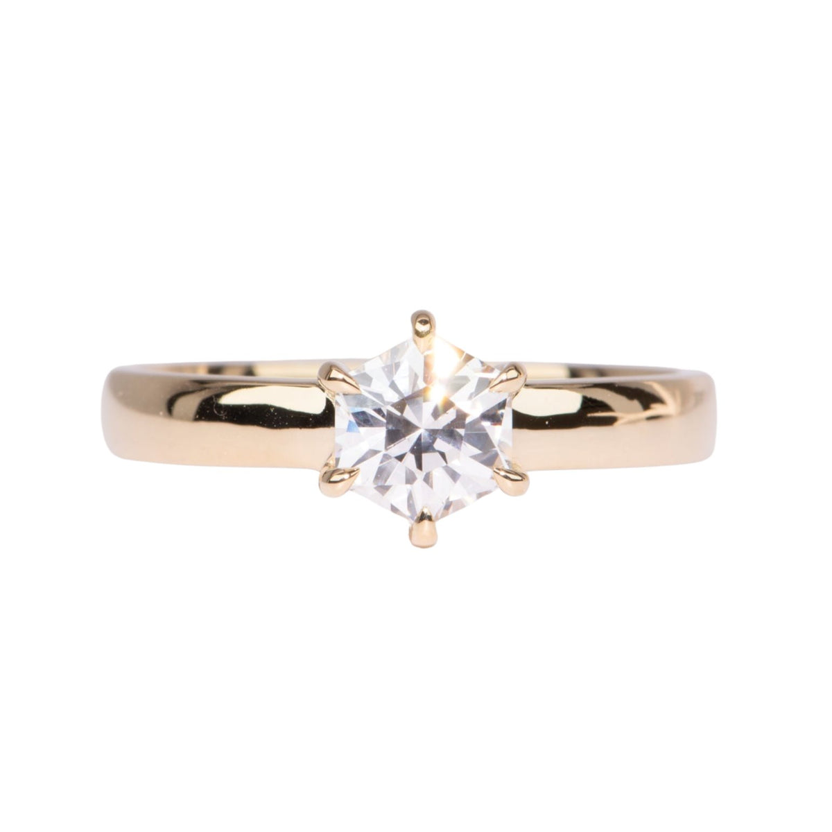 Hexagon Shape Diamond Engagement Ring on Wide Band 14K Gold IGI Cert R6655 Aurora Designer