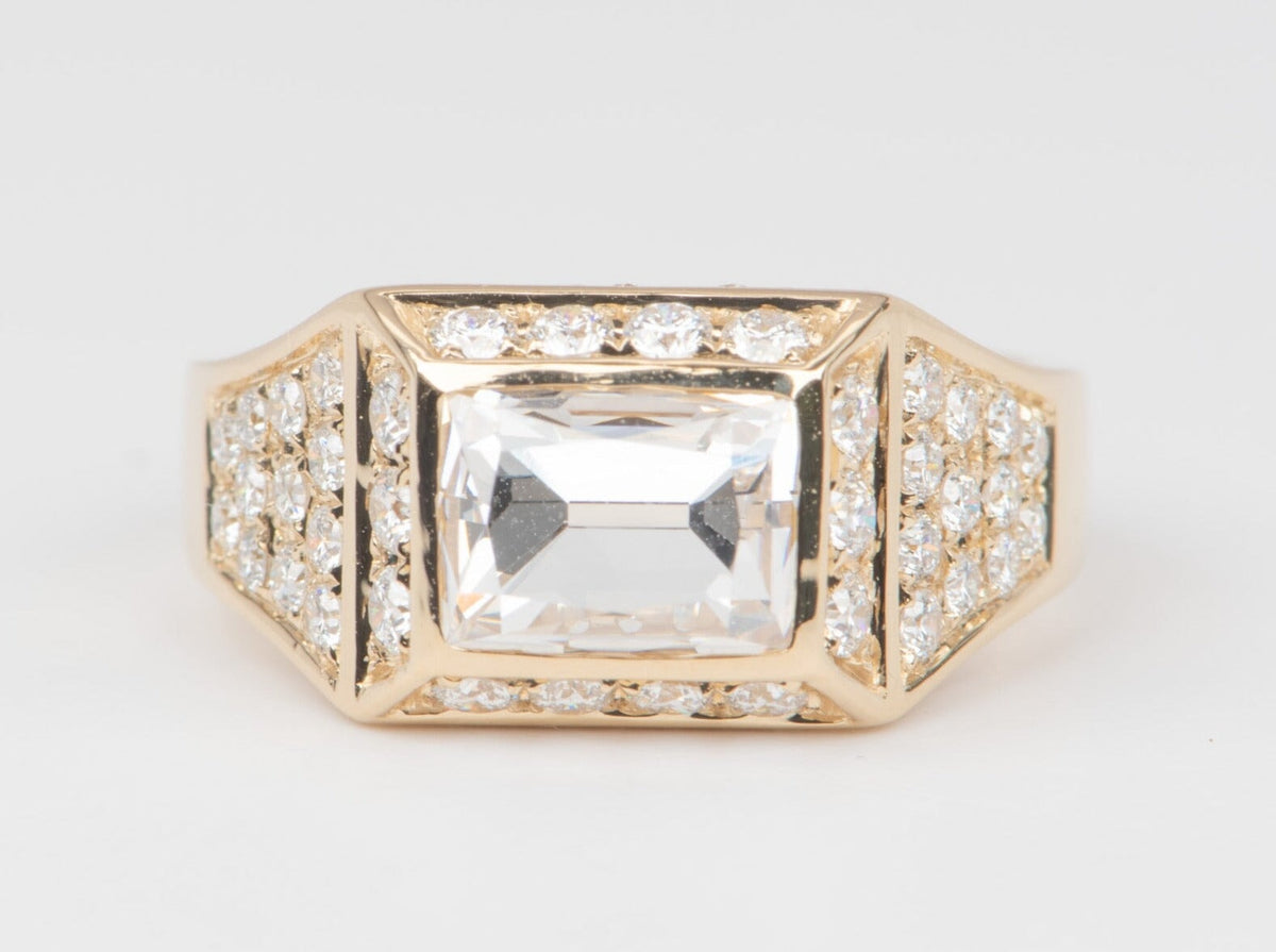 3.17ctw Certified Old European Cut Diamond Wide Band Ring 14K Gold R6656 Aurora Designer