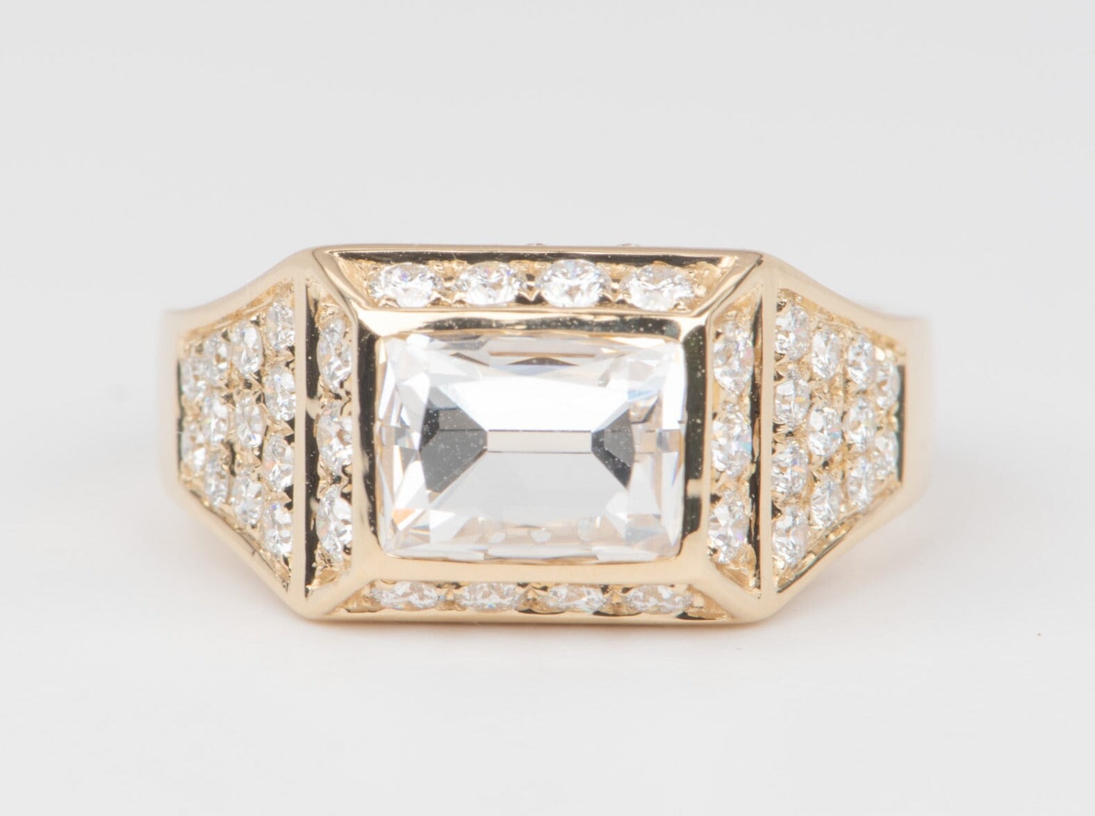 3.17ctw Certified Old European Cut Diamond Wide Band Ring 14K Gold R6656 Aurora Designer