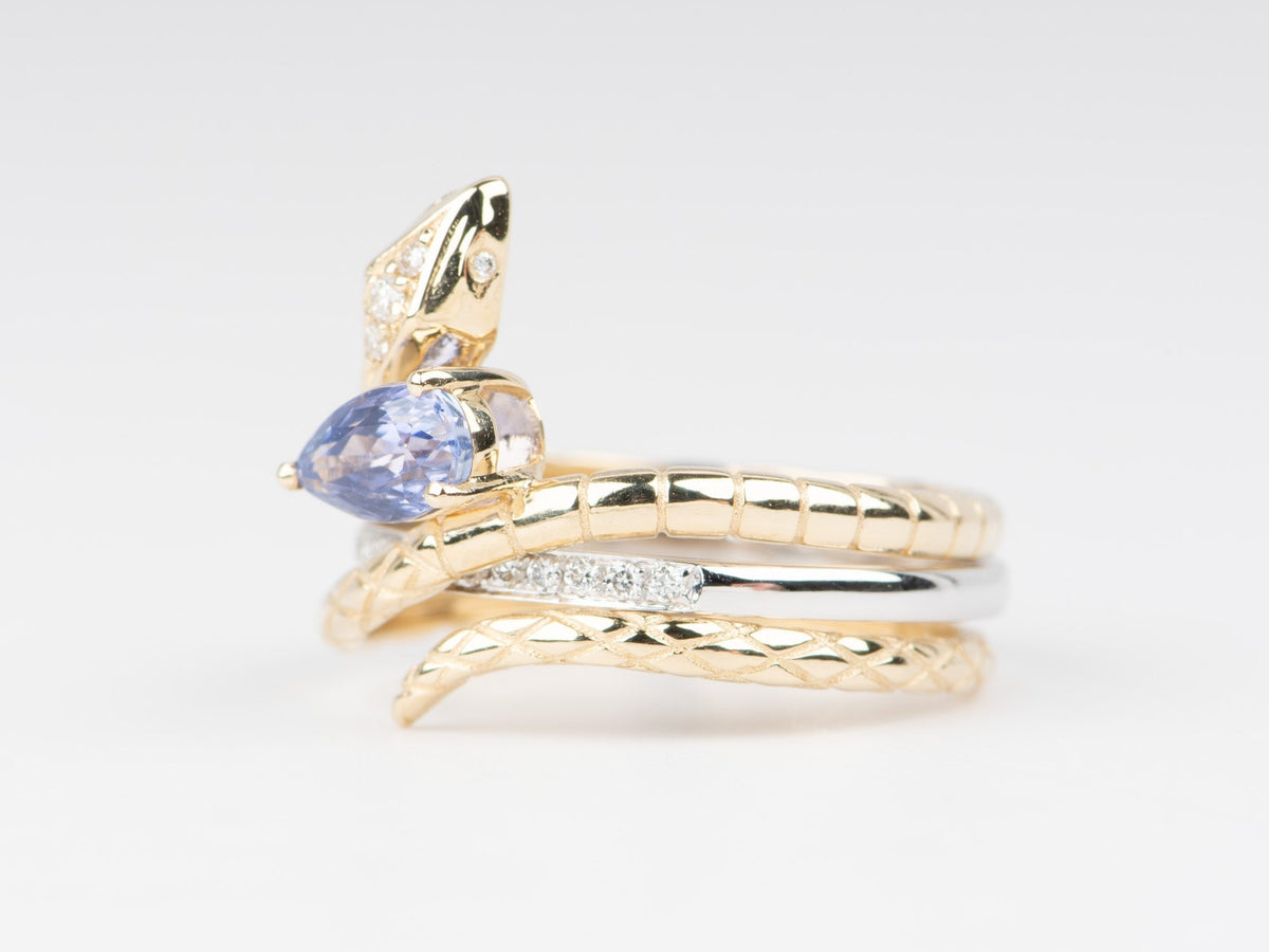 Lavender Purple Bi-Color Sapphire Snake Ring Set with Diamond Band 14K Gold R6664 Aurora Designer