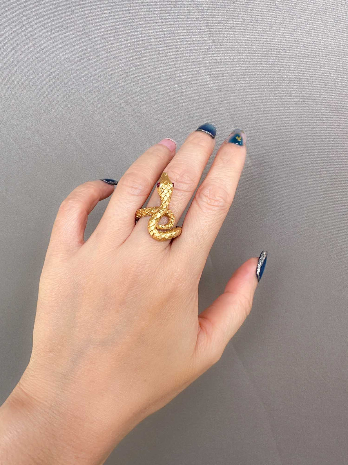 18K Gold Snake Coil Ring with Ruby Eyes 7g+ Unique Scale Skin Texture R6666 Aurora Designer