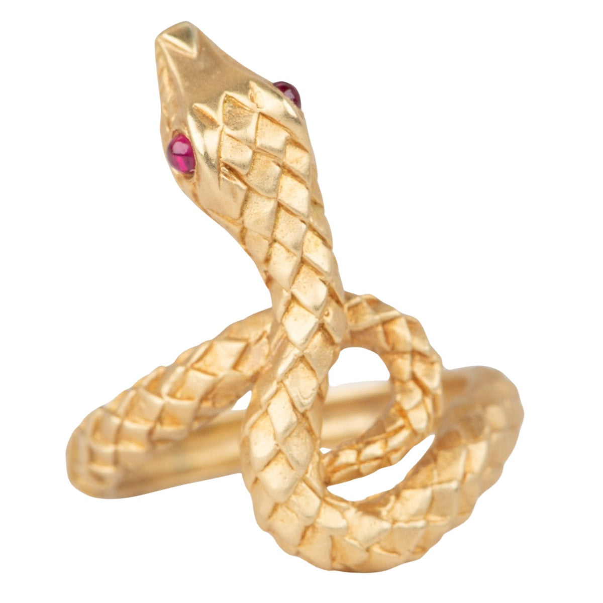 18K Gold Snake Coil Ring with Ruby Eyes 7g+ Unique Scale Skin Texture R6666 Aurora Designer