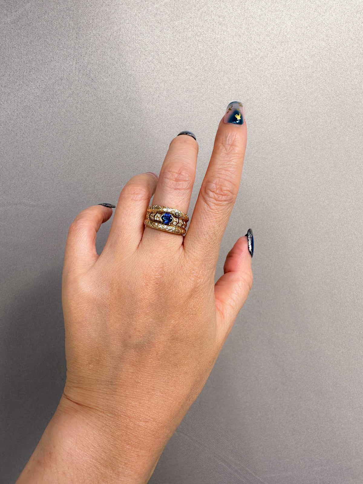 Blue Sapphire Diamond Ring 18K Gold 6.4g Sapphire 0.66ct Diamond 0.4ct R6667 Aurora Designer