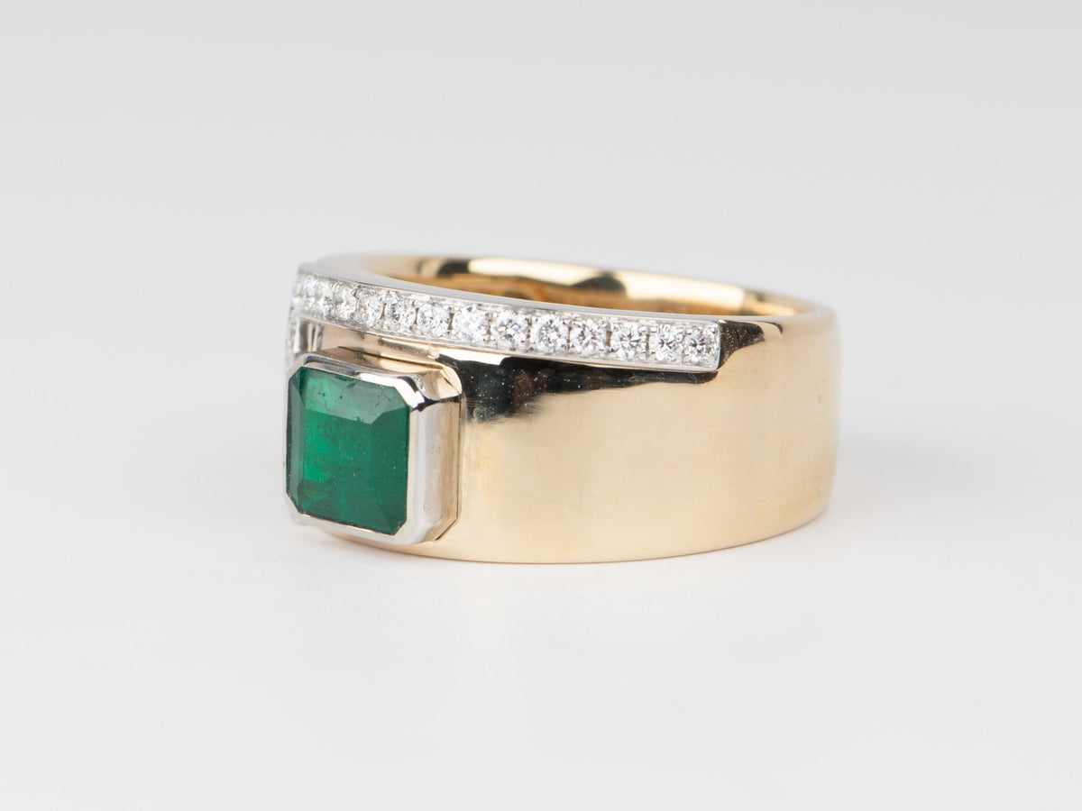 Emerald Bezel Set on 10.5mm Wide Band with Diamond Accent 14K Gold R6668 Aurora Designer