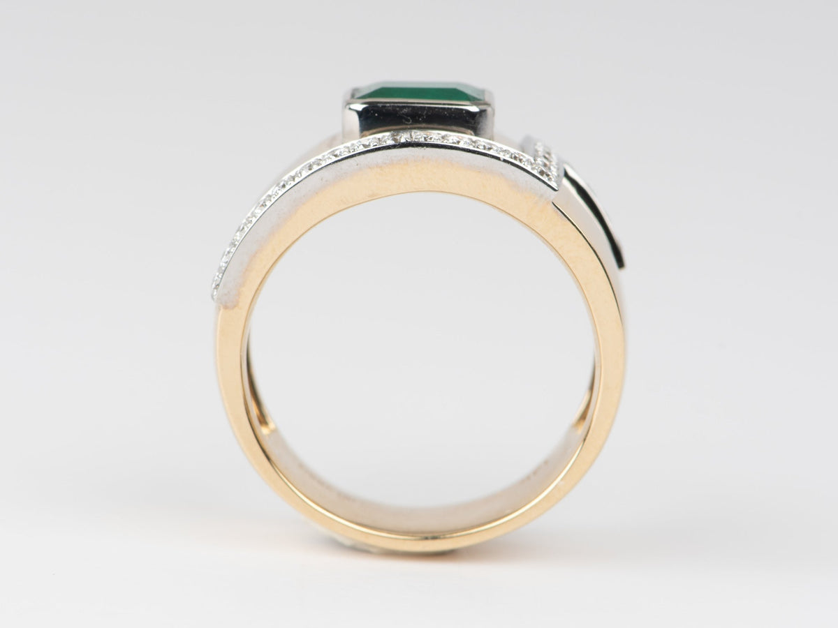 Emerald Bezel Set on 10.5mm Wide Band with Diamond Accent 14K Gold R6668 Aurora Designer