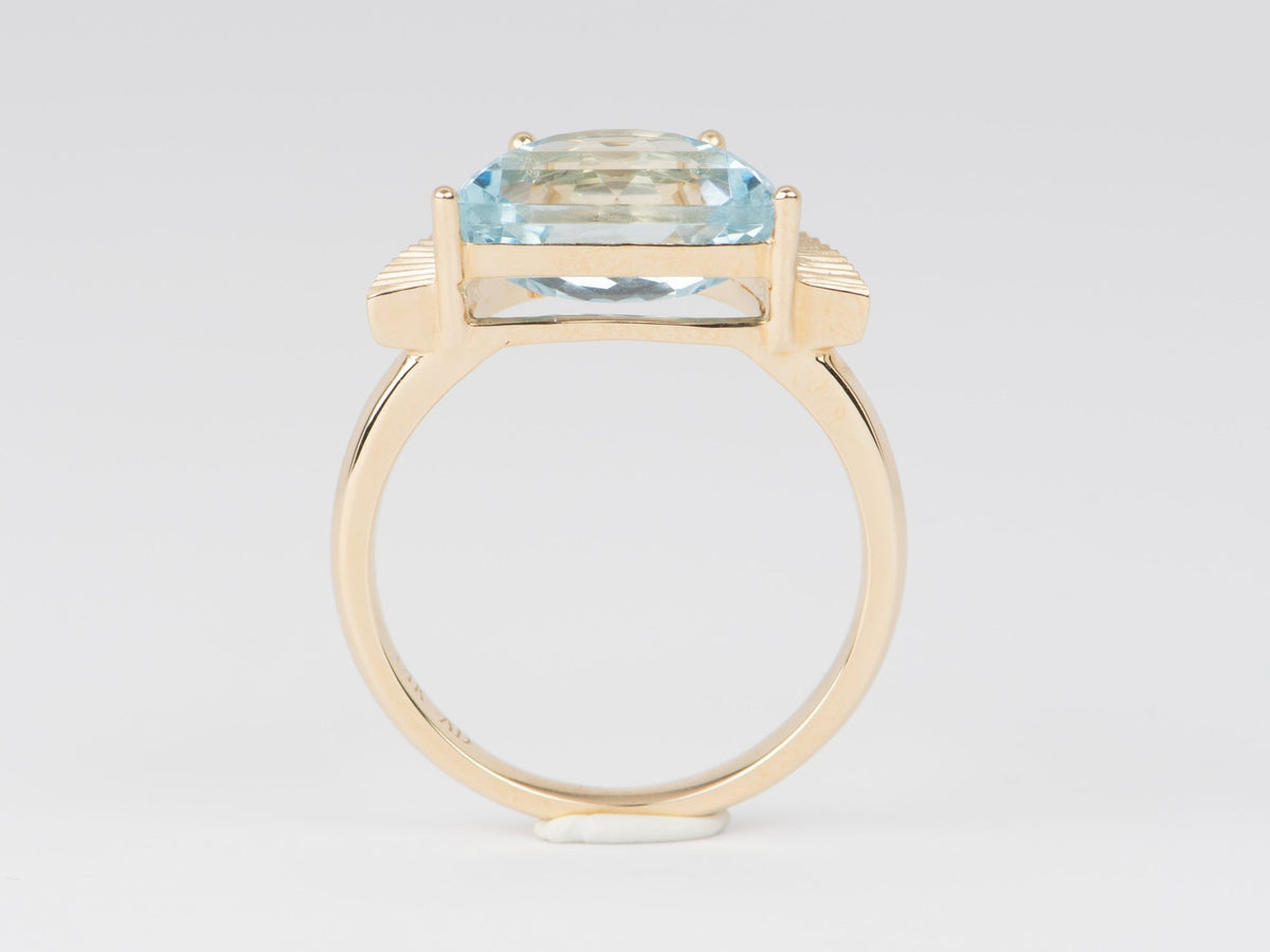2.9ct Half Moon Shape Aquamarine with Sun Ray Ring 14K Gold R6669 Aurora Designer