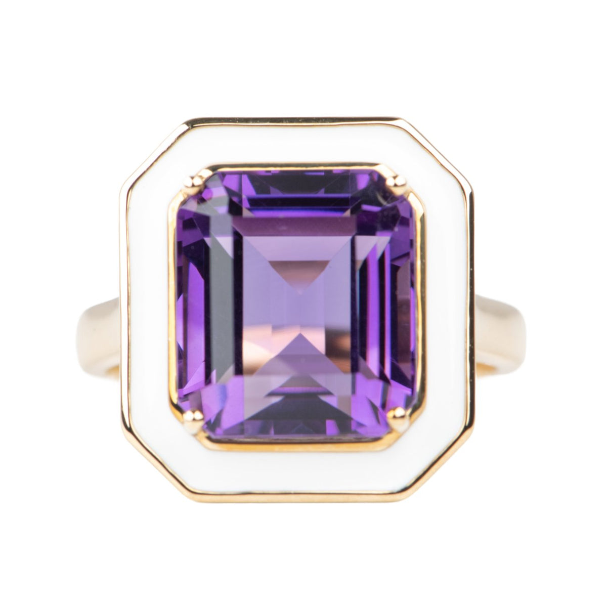 8ct Royal Amethyst with White Enamel Halo Statement Ring 9K Gold R6670 Aurora Designer