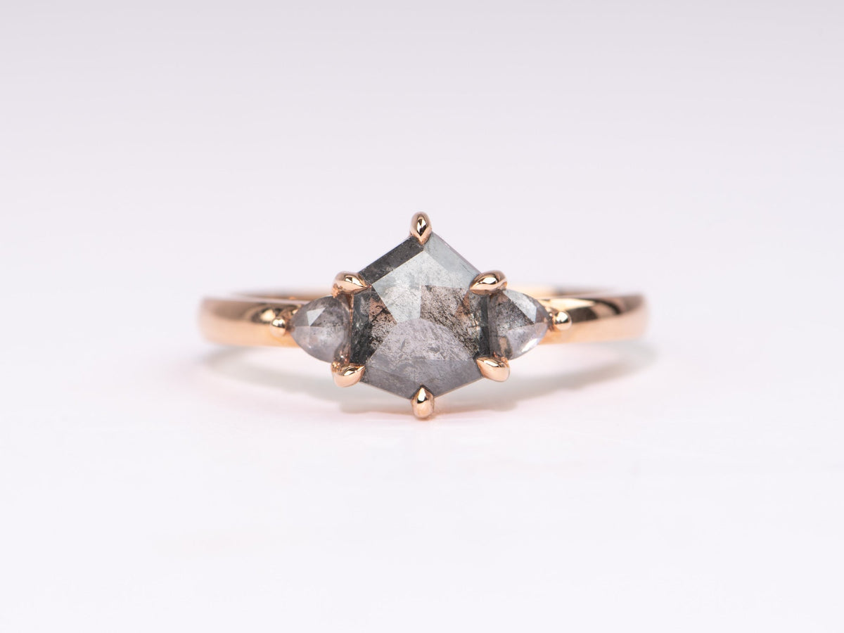 1.54ctw Salt and Pepper Diamond Three-Stone Engagement Ring 14K Rose Gold R6674 Aurora Designer