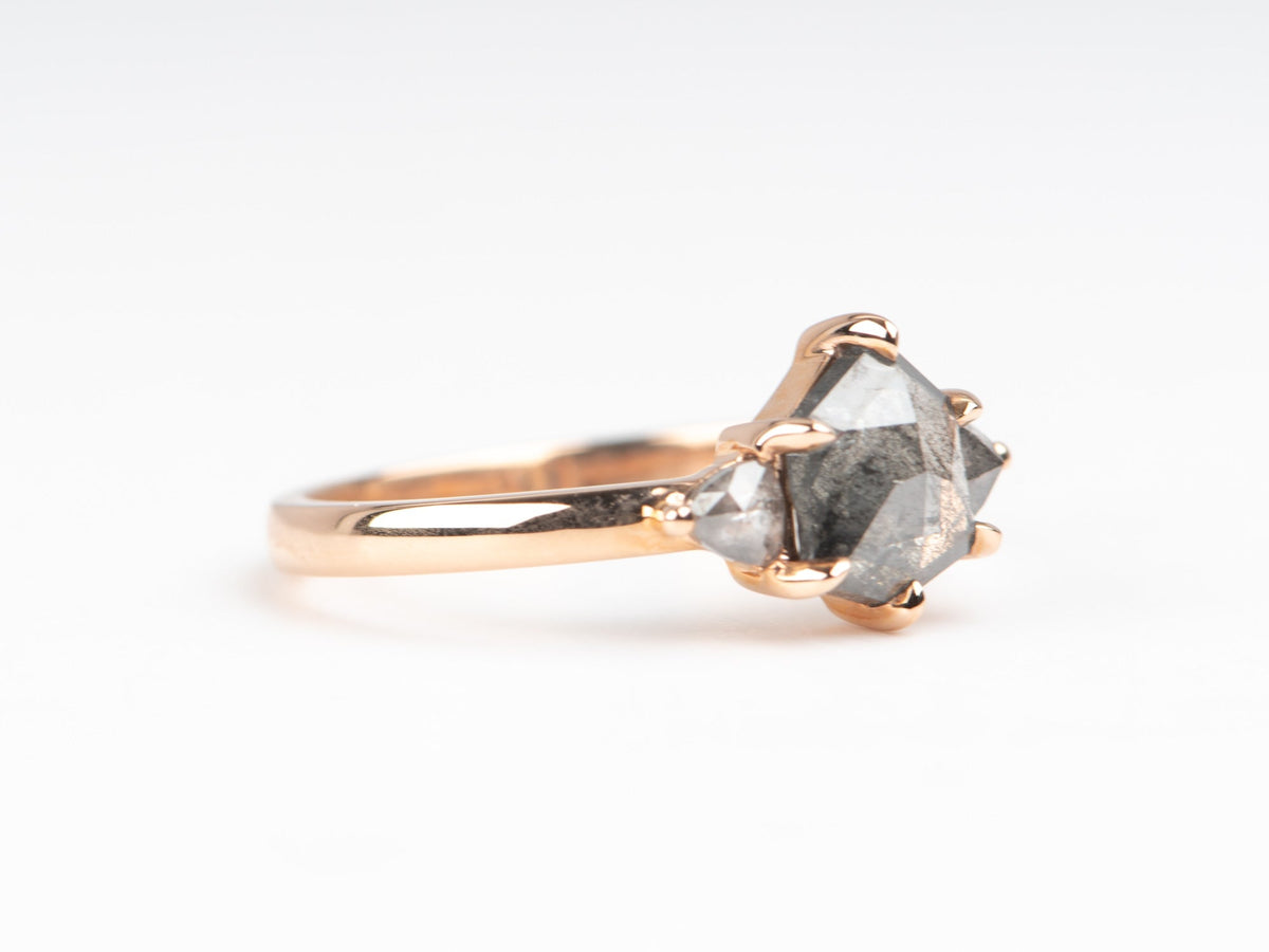 1.54ctw Salt and Pepper Diamond Three-Stone Engagement Ring 14K Rose Gold R6674 Aurora Designer