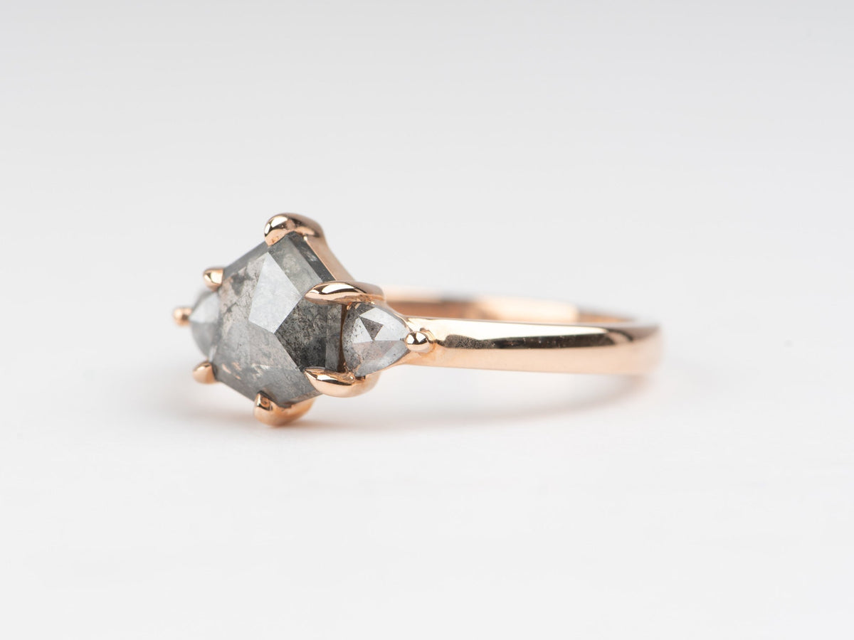 1.54ctw Salt and Pepper Diamond Three-Stone Engagement Ring 14K Rose Gold R6674 Aurora Designer