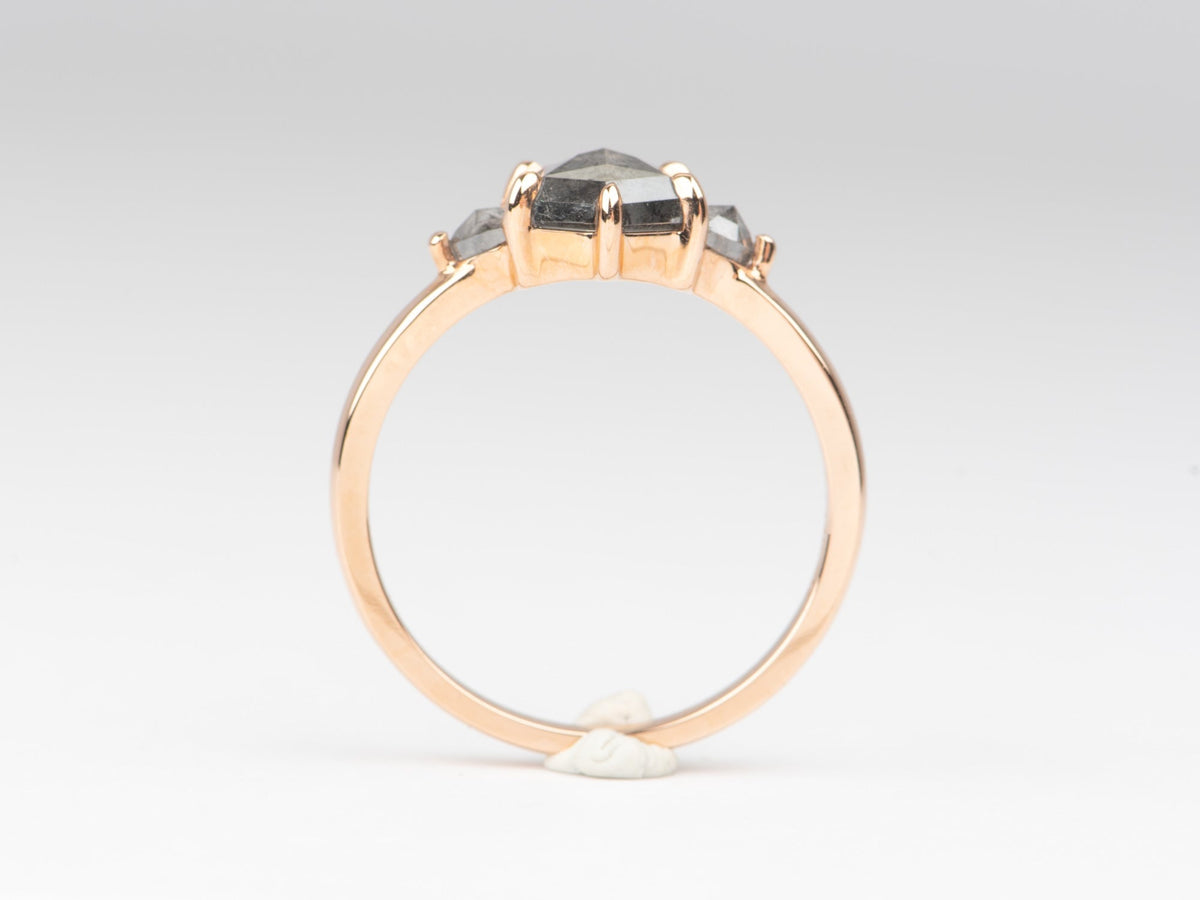 1.54ctw Salt and Pepper Diamond Three-Stone Engagement Ring 14K Rose Gold R6674 Aurora Designer