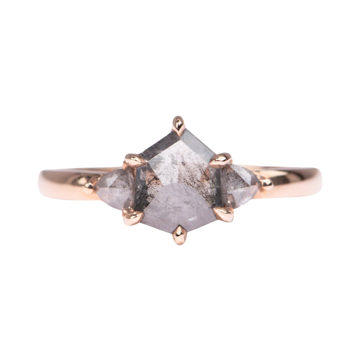 1.54ctw Salt and Pepper Diamond Three-Stone Engagement Ring 14K Rose Gold R6674 Aurora Designer