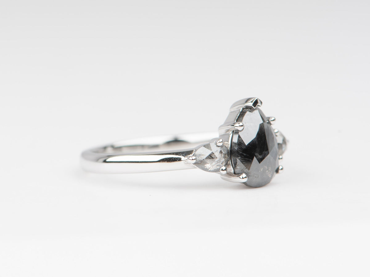 1.74ctw Pear Shape Diamond Three-Stone Engagement Ring 14K White Gold R6675 Aurora Designer