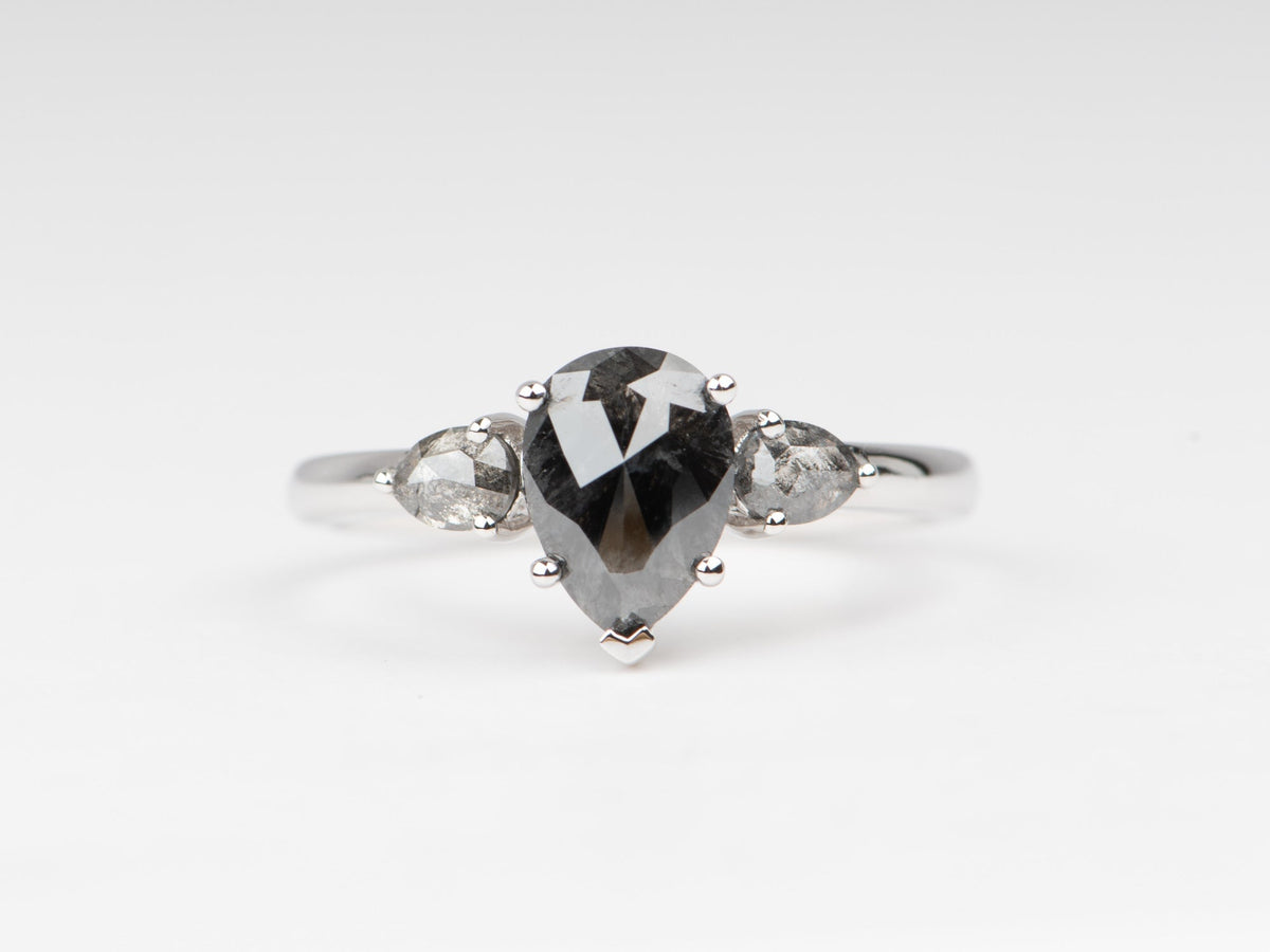 1.74ctw Pear Shape Diamond Three-Stone Engagement Ring 14K White Gold R6675 Aurora Designer