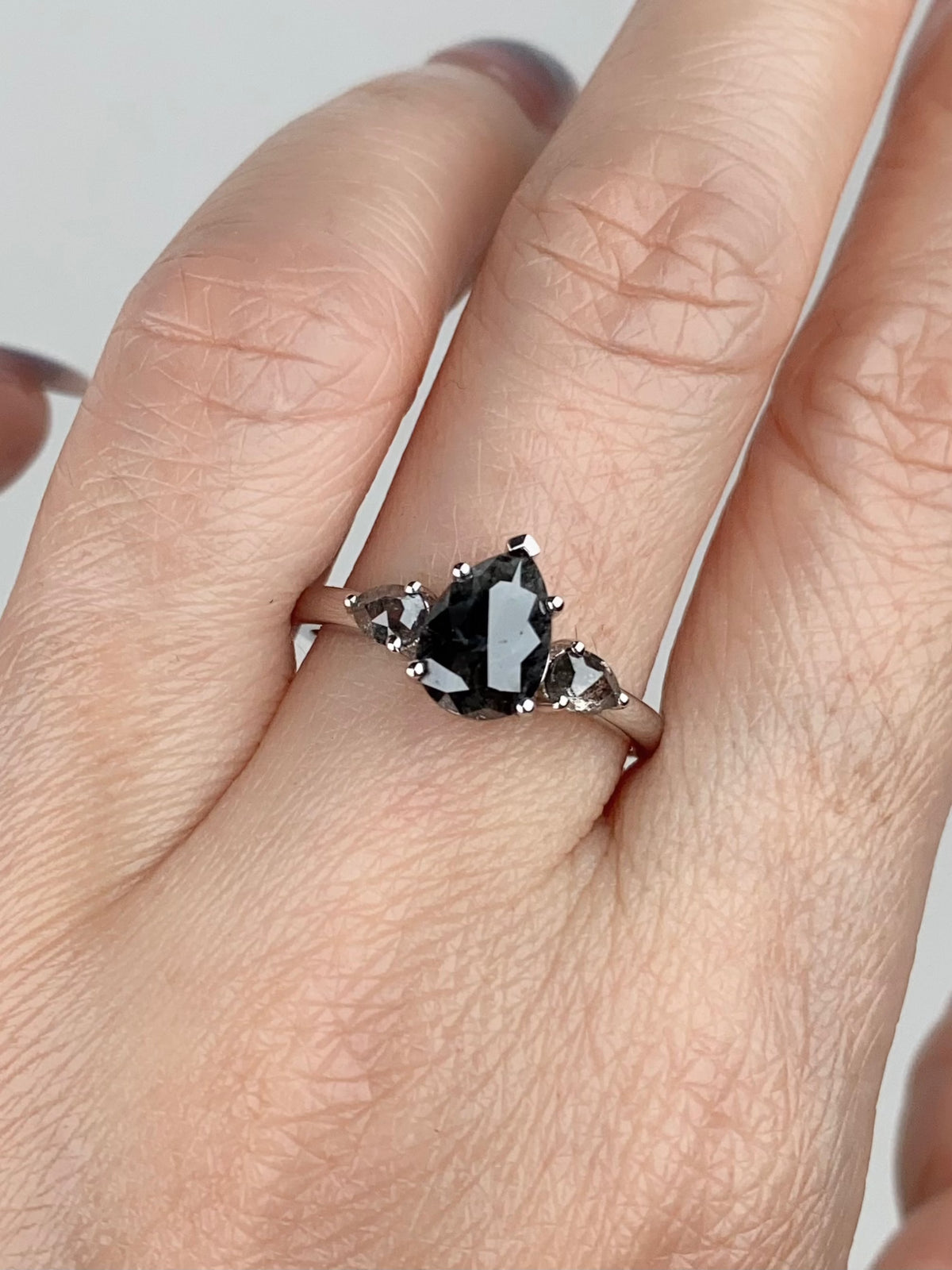 1.74ctw Pear Shape Diamond Three-Stone Engagement Ring 14K White Gold R6675 Aurora Designer