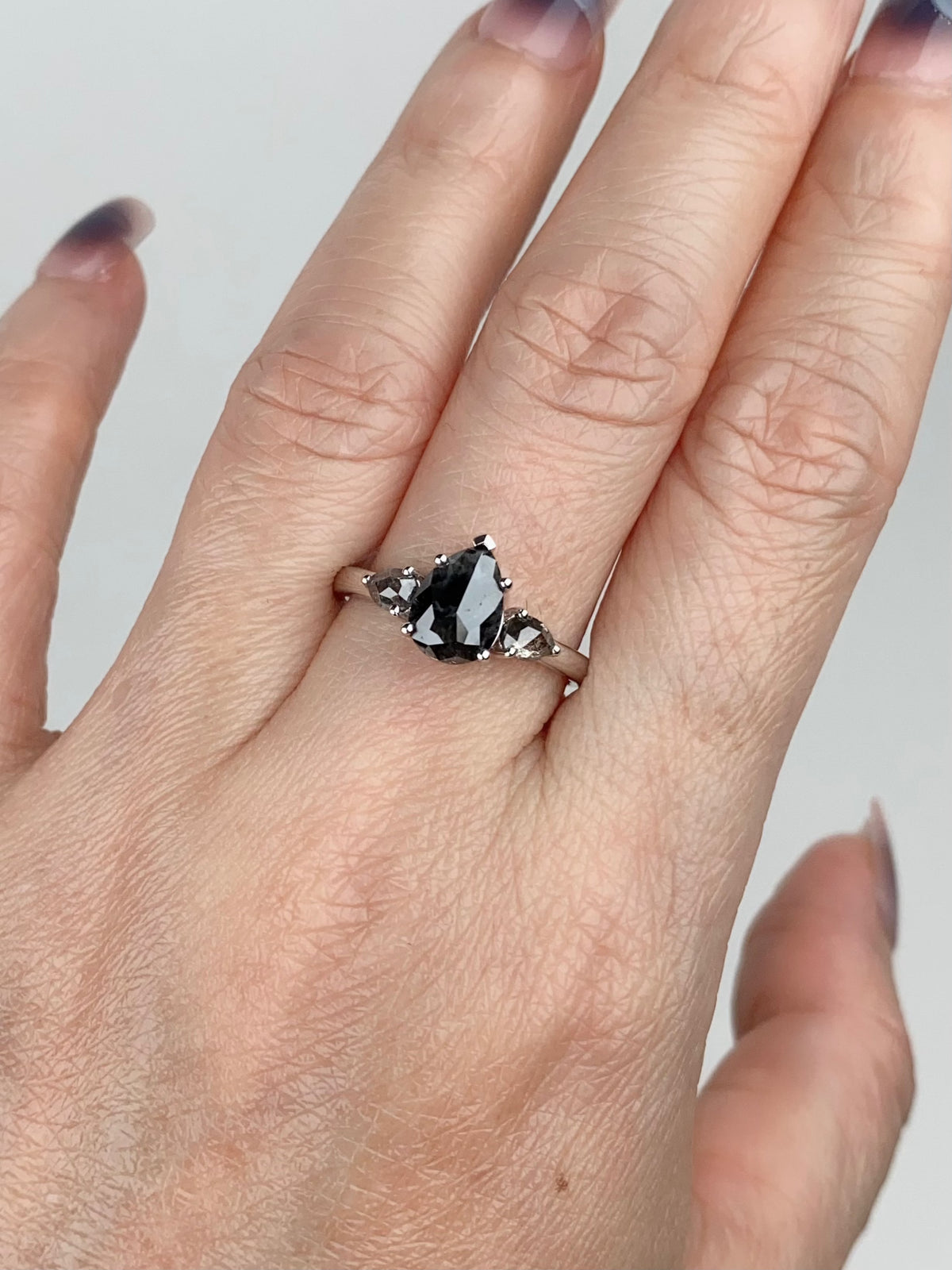1.74ctw Pear Shape Diamond Three-Stone Engagement Ring 14K White Gold R6675 Aurora Designer