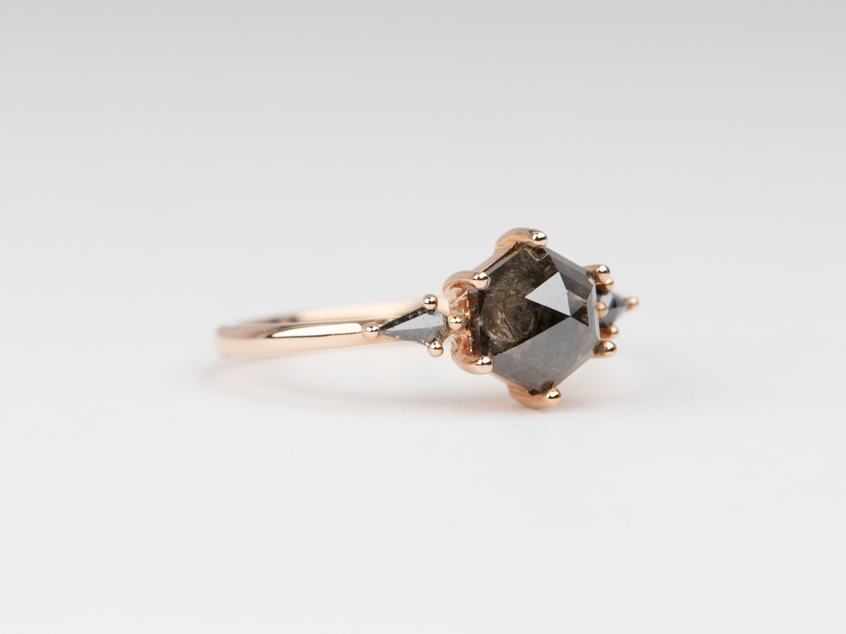 2.04ctw Dark Hexagon Diamond with Kite Sides Engagement Ring 14K Rose Gold R6678 Aurora Designer