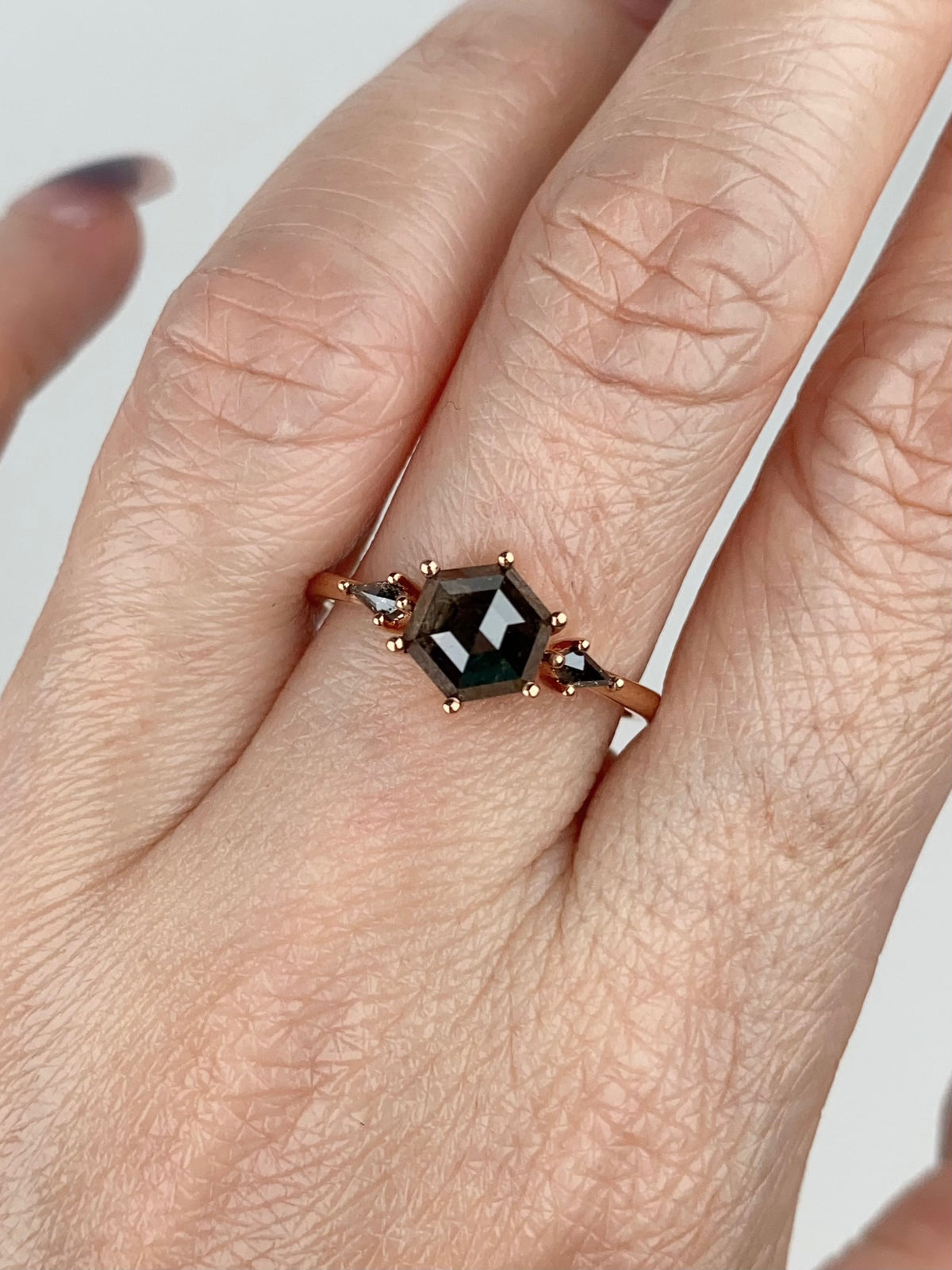 2.04ctw Dark Hexagon Diamond with Kite Sides Engagement Ring 14K Rose Gold R6678 Aurora Designer