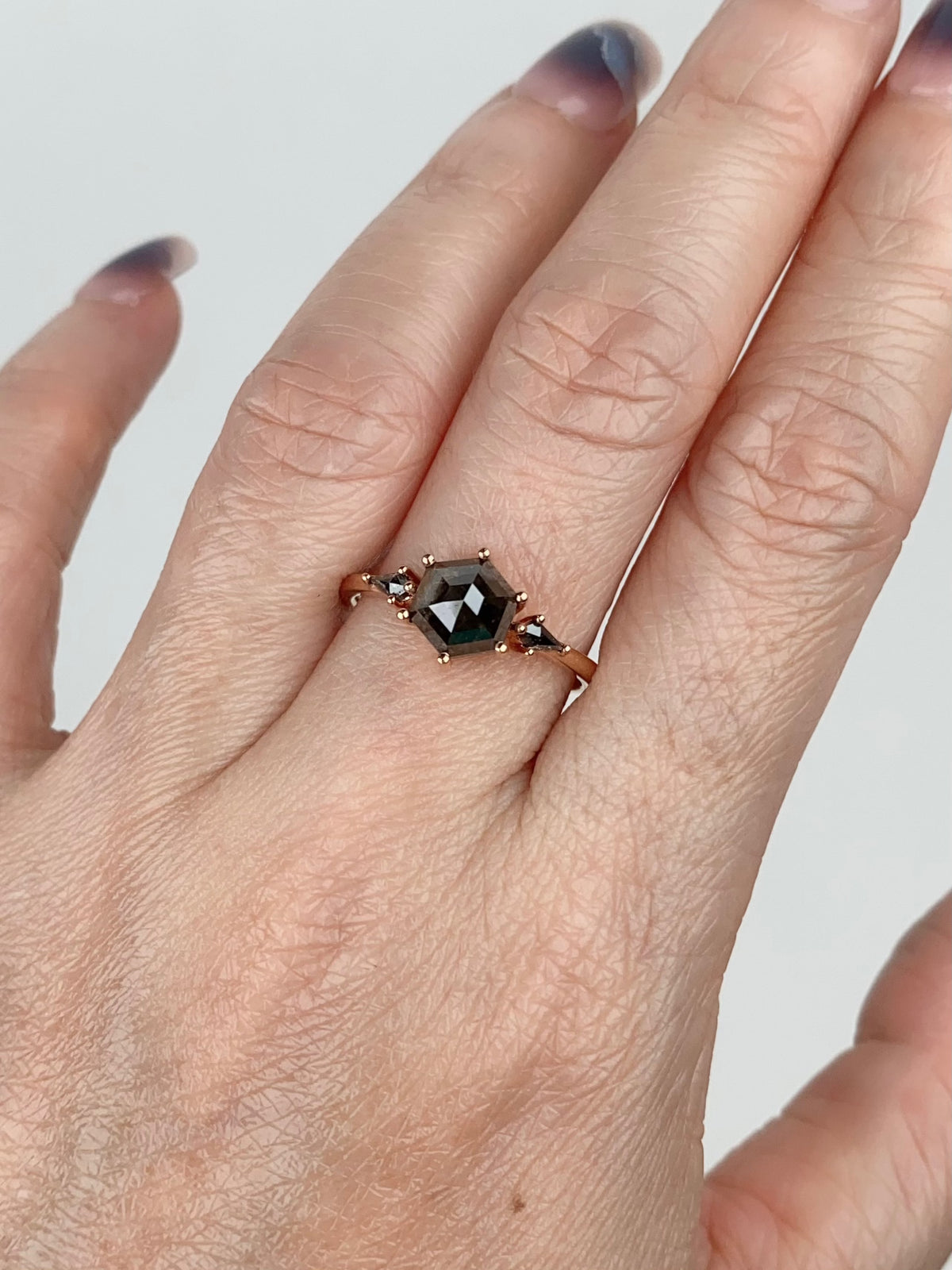 2.04ctw Dark Hexagon Diamond with Kite Sides Engagement Ring 14K Rose Gold R6678 Aurora Designer