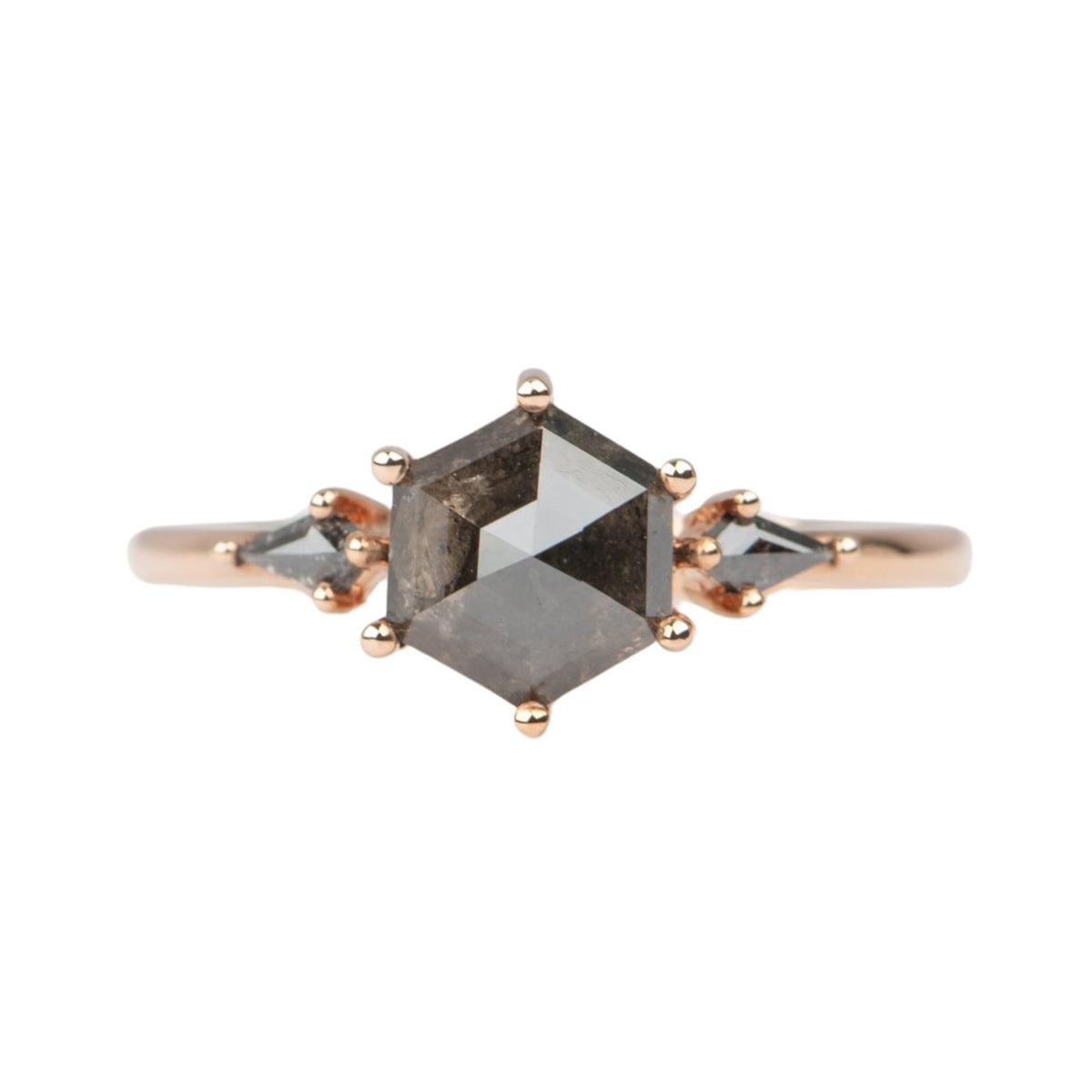 2.04ctw Dark Hexagon Diamond with Kite Sides Engagement Ring 14K Rose Gold R6678 Aurora Designer