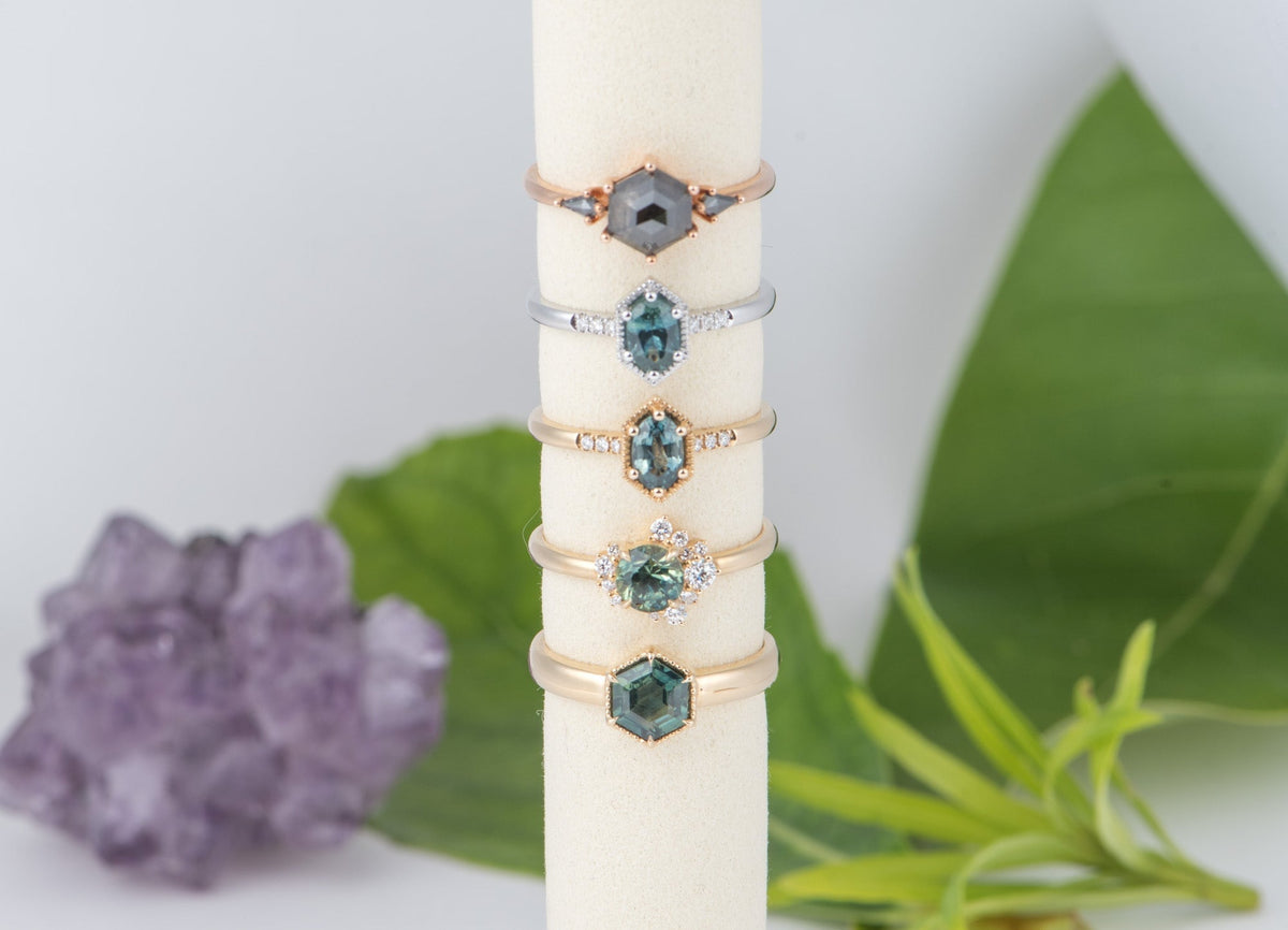 Tri-Color Montana Sapphire with Diamond Cluster Engagement Ring 14K Gold R6756 Aurora Designer