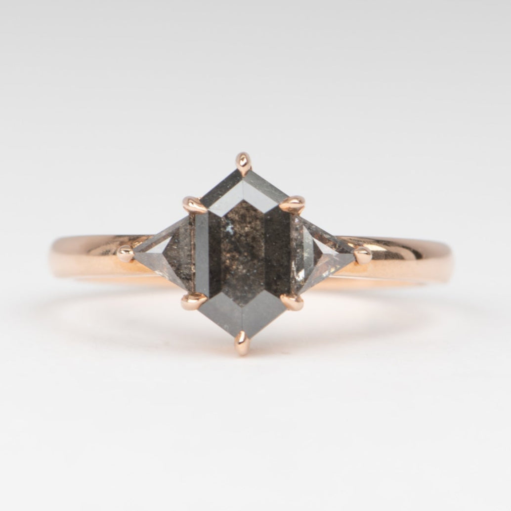 1.42ctw Dark Gray Diamond Three-Stone Engagement Ring 14K Rose Gold R6680 Aurora Designer
