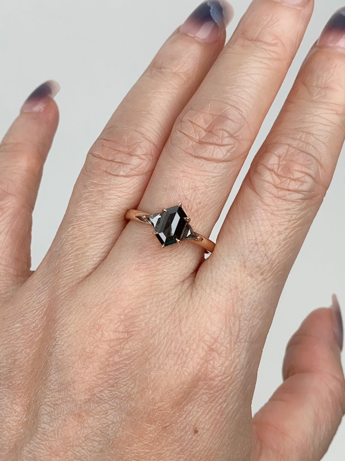 1.42ctw Dark Gray Diamond Three-Stone Engagement Ring 14K Rose Gold R6680 Aurora Designer