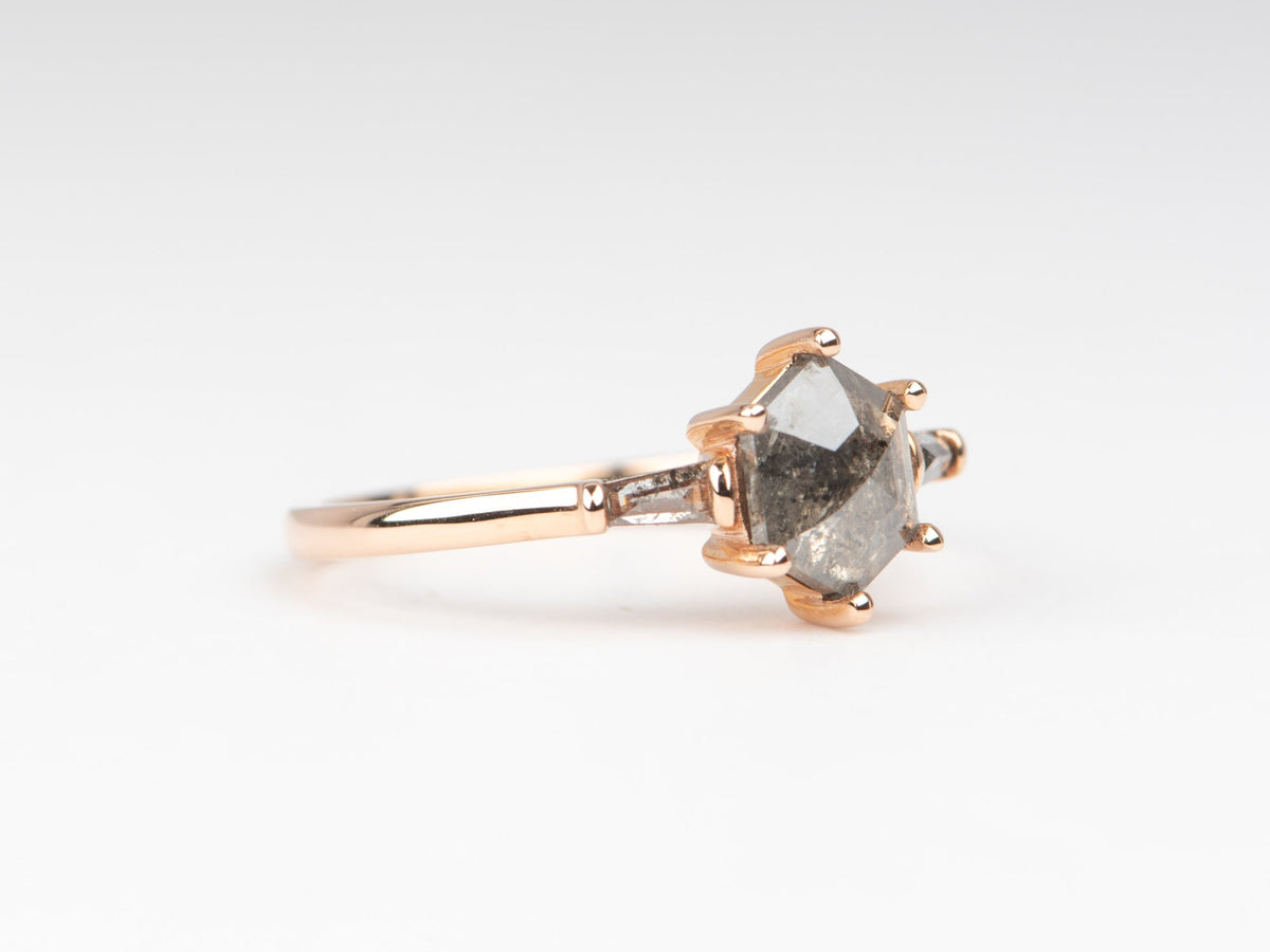 1.28ctw Hexagon Salt and Pepper Diamond Three-Stone Engagement Ring 14K Rose Gold R6681 Aurora Designer