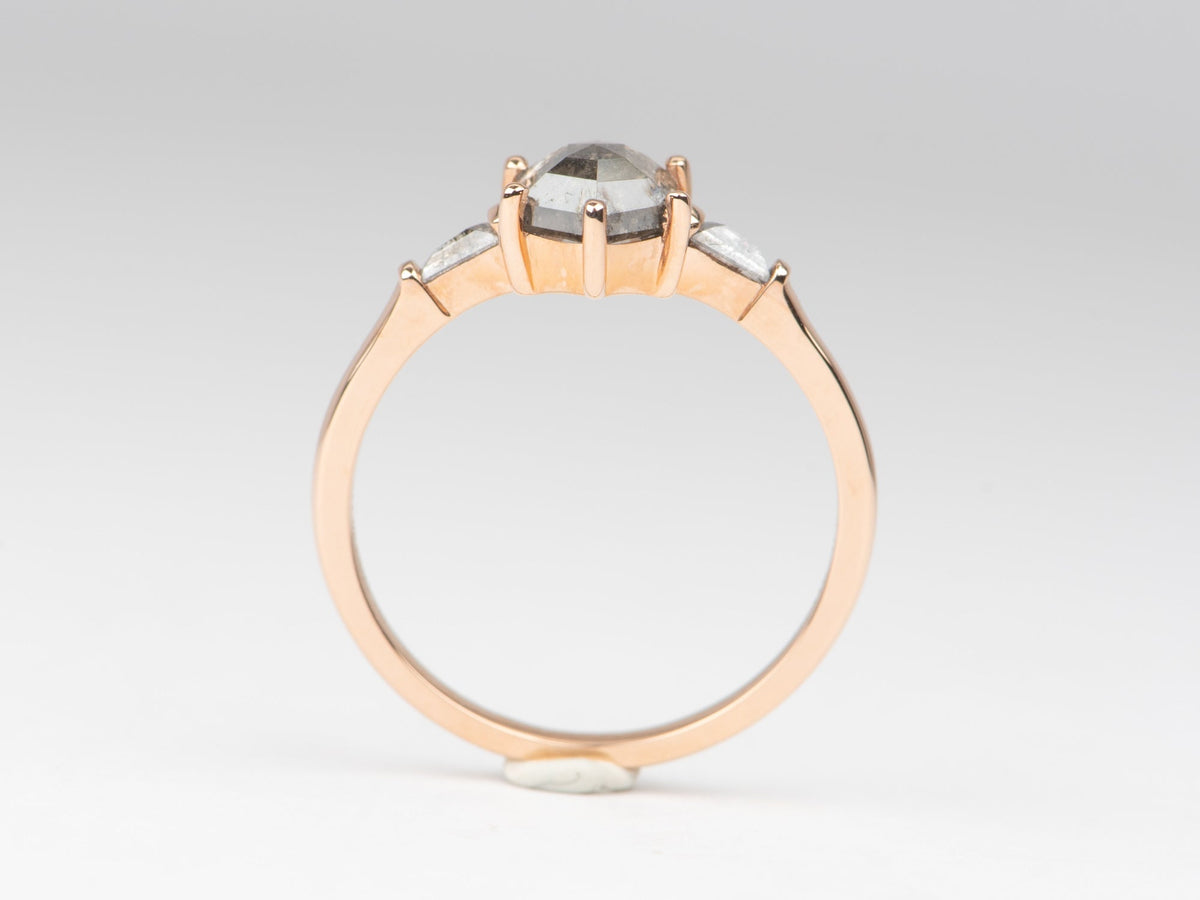 1.28ctw Hexagon Salt and Pepper Diamond Three-Stone Engagement Ring 14K Rose Gold R6681 Aurora Designer