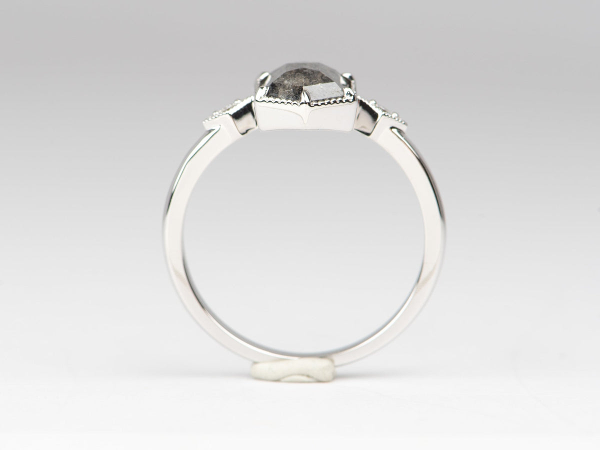 1.22ct Hexagon Shape Salt and Pepper Diamond 14K White Gold Engagement Ring R6684 Aurora Designer