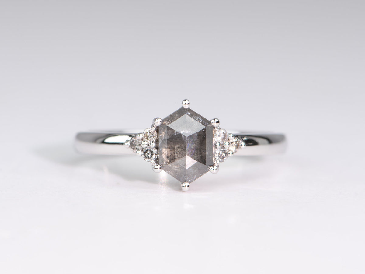 1.25ctw Celestial Diamond with Trio Sides Engagement Ring 14K White Gold R6685 Aurora Designer