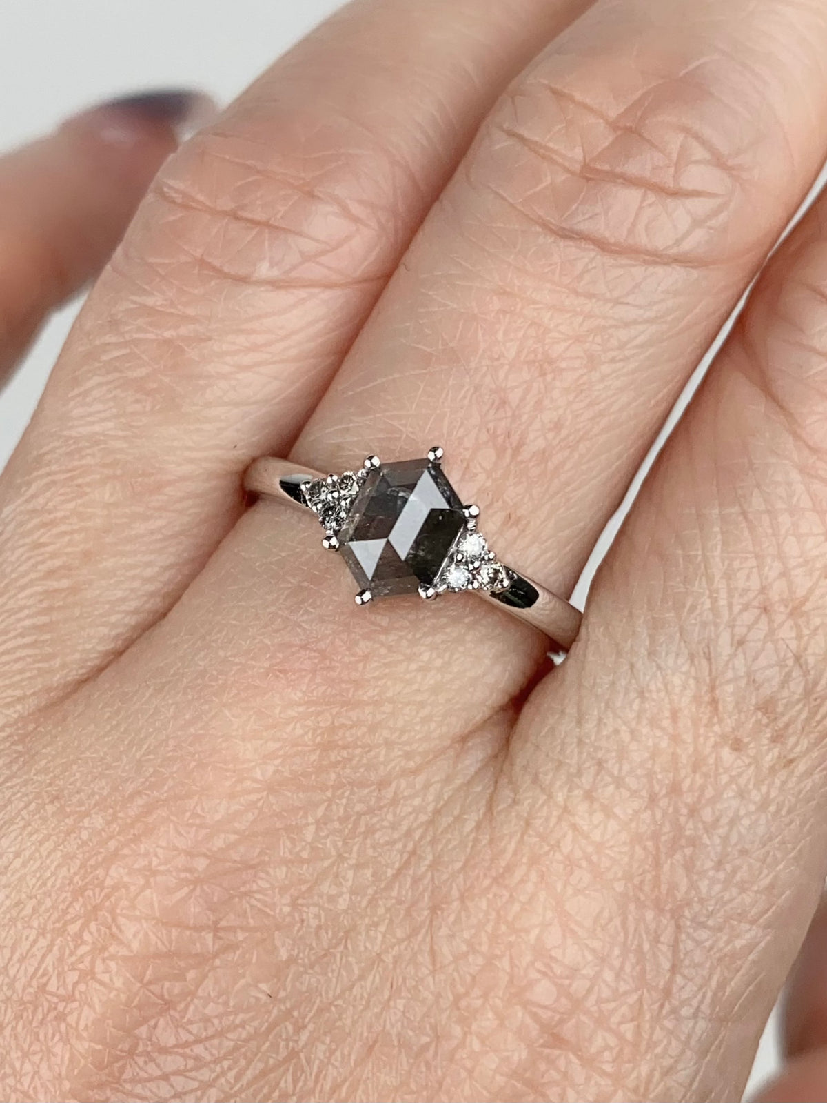 1.25ctw Celestial Diamond with Trio Sides Engagement Ring 14K White Gold R6685 Aurora Designer