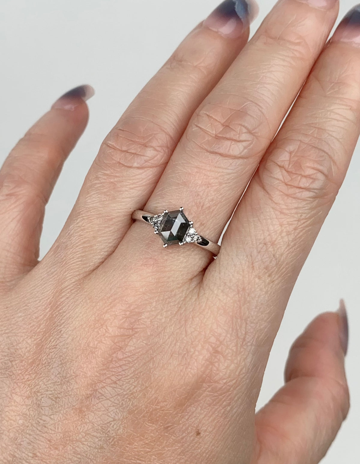 1.25ctw Celestial Diamond with Trio Sides Engagement Ring 14K White Gold R6685 Aurora Designer