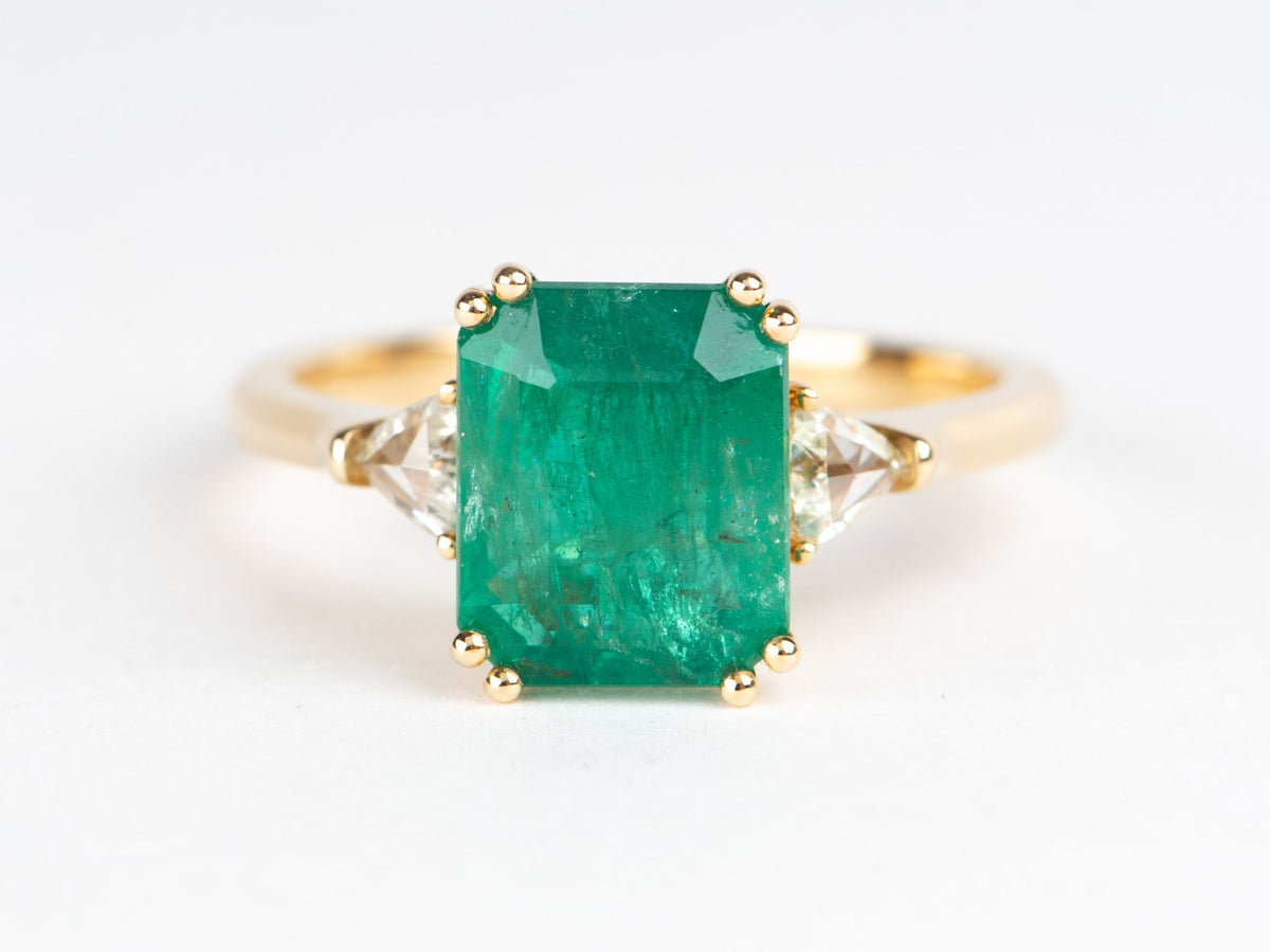 3.48ctw Emerald and Diamond 3-Stone Ring 14K Gold R6688 Aurora Designer