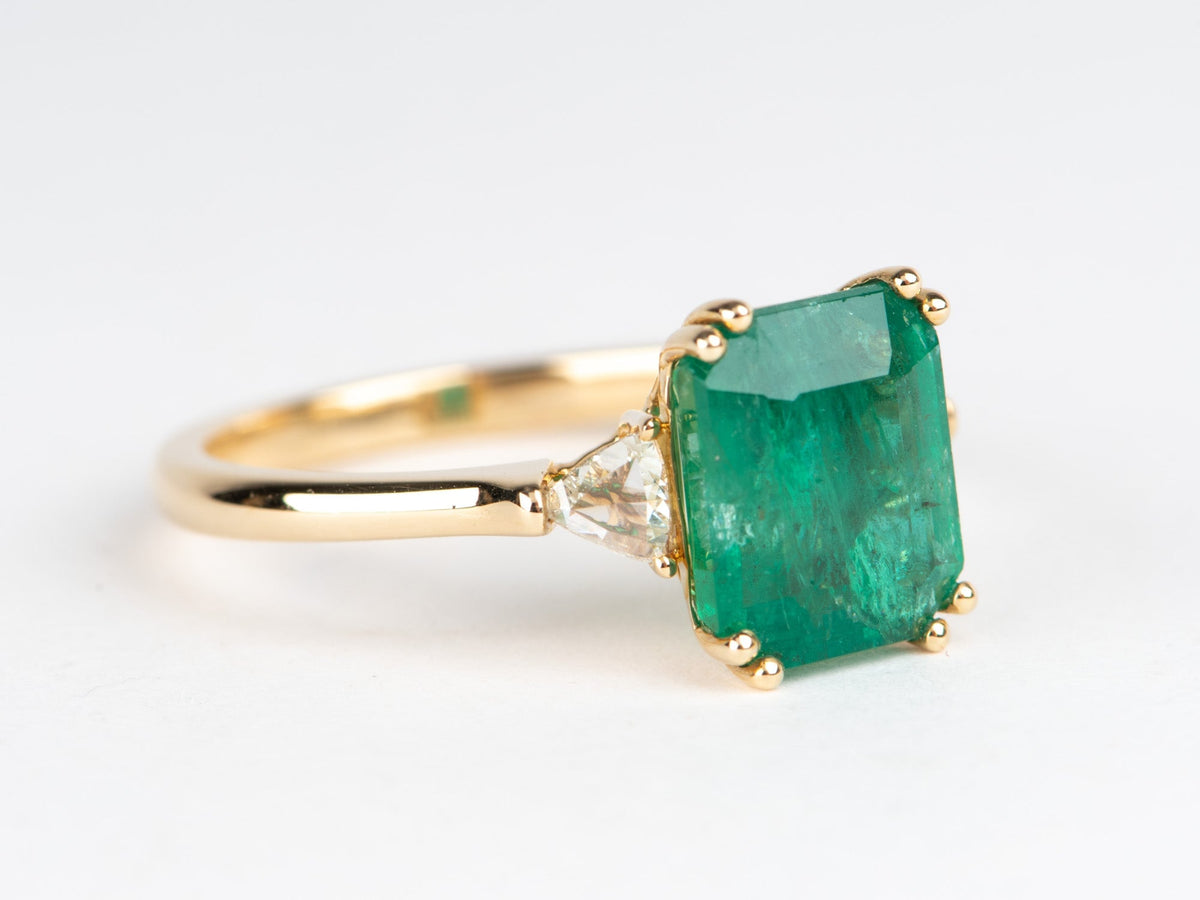 3.48ctw Emerald and Diamond 3-Stone Ring 14K Gold R6688 Aurora Designer