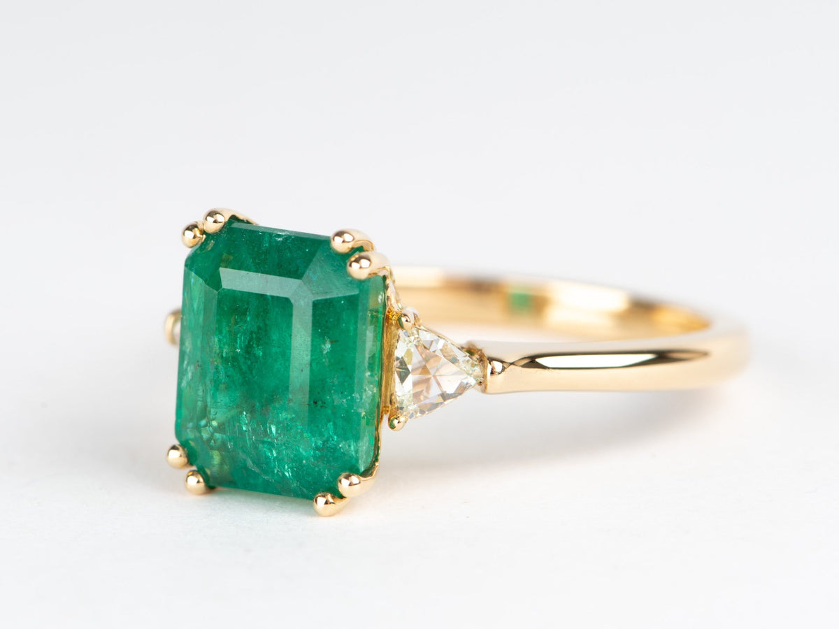 3.48ctw Emerald and Diamond 3-Stone Ring 14K Gold R6688 Aurora Designer