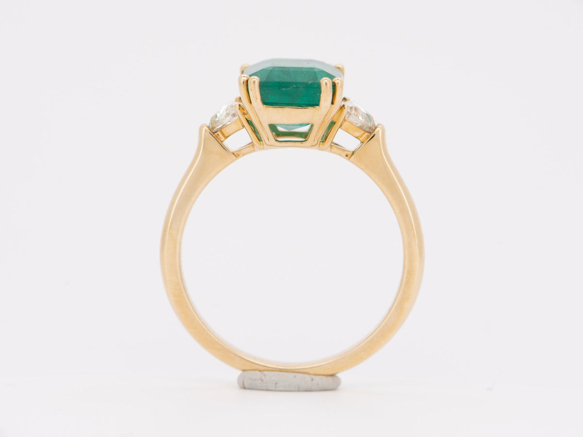 3.48ctw Emerald and Diamond 3-Stone Ring 14K Gold R6688 Aurora Designer