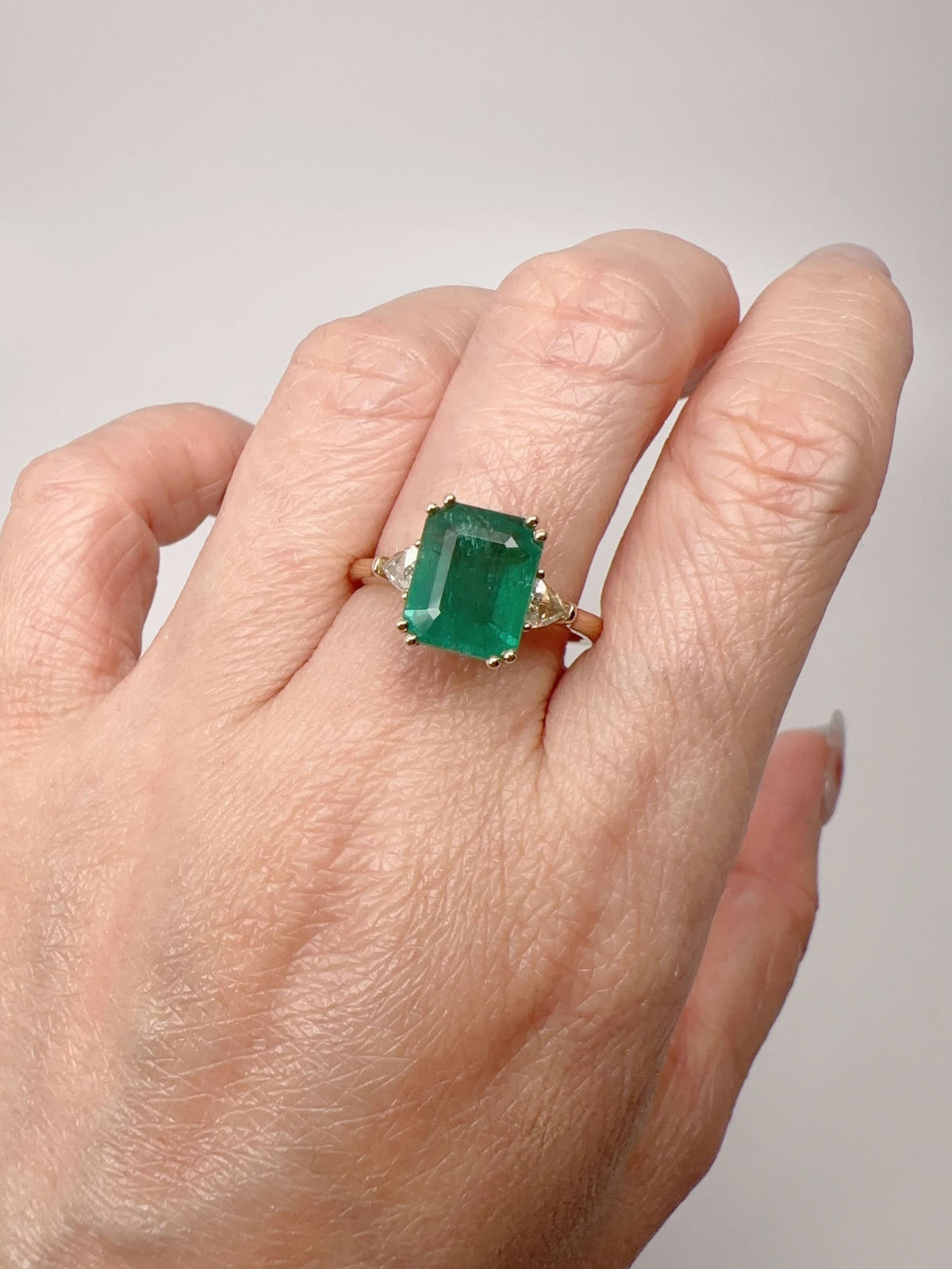 3.48ctw Emerald and Diamond 3-Stone Ring 14K Gold R6688 Aurora Designer