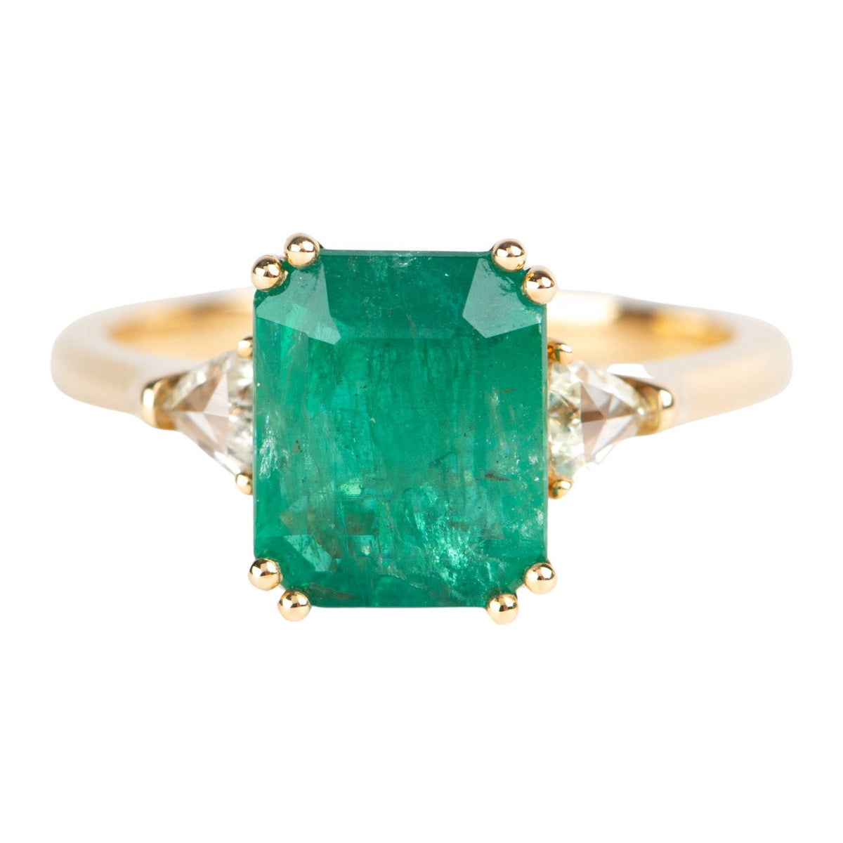 3.48ctw Emerald and Diamond 3-Stone Ring 14K Gold R6688 Aurora Designer